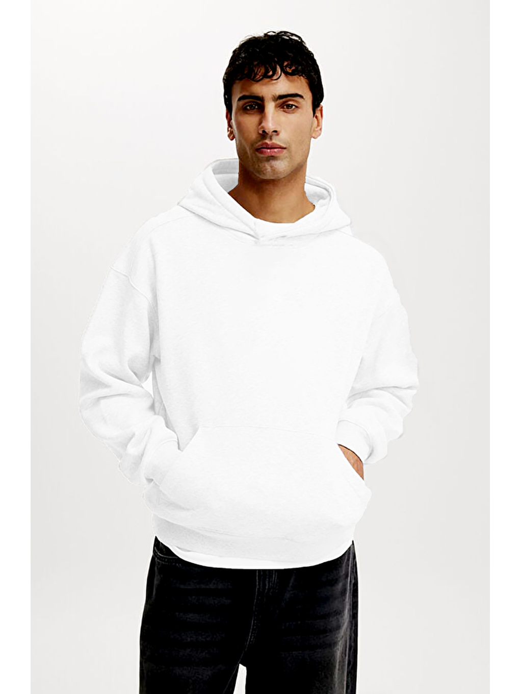 Ekru Kapüşonlu Kanguru Cep Erkek Sweatshirt E7169-3