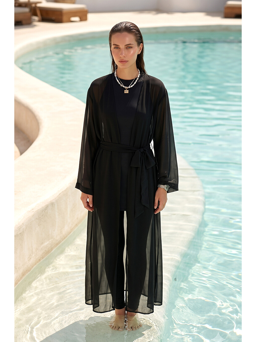 Tesettür Mayo Üzerine Tek Kaftan Pareo 6621 Siyah01-3