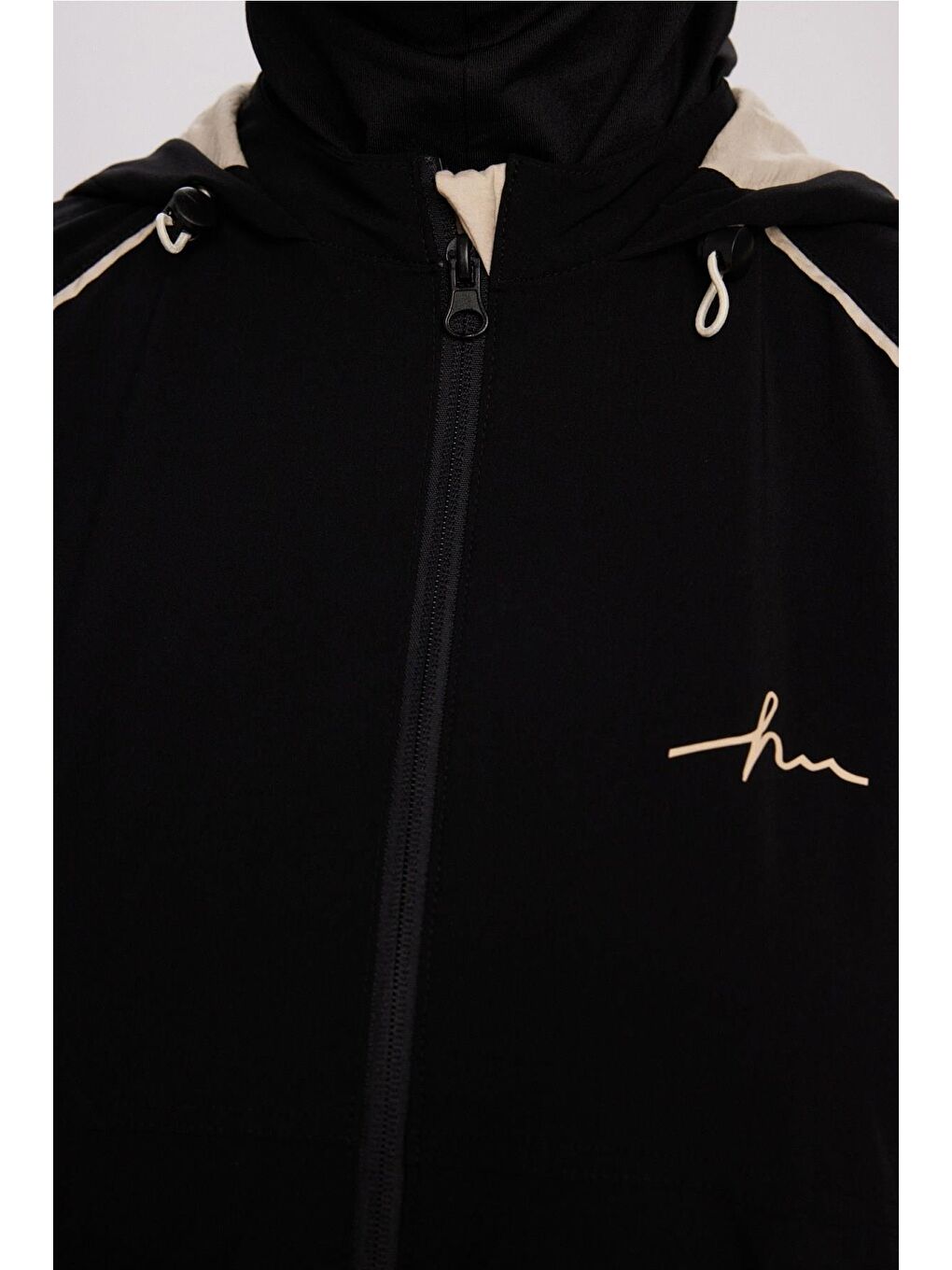 Active H-Per Fit Kapüşonlu Biye Detaylı Siyah Tesettür Yürüyüş Ceketi Act-37-5