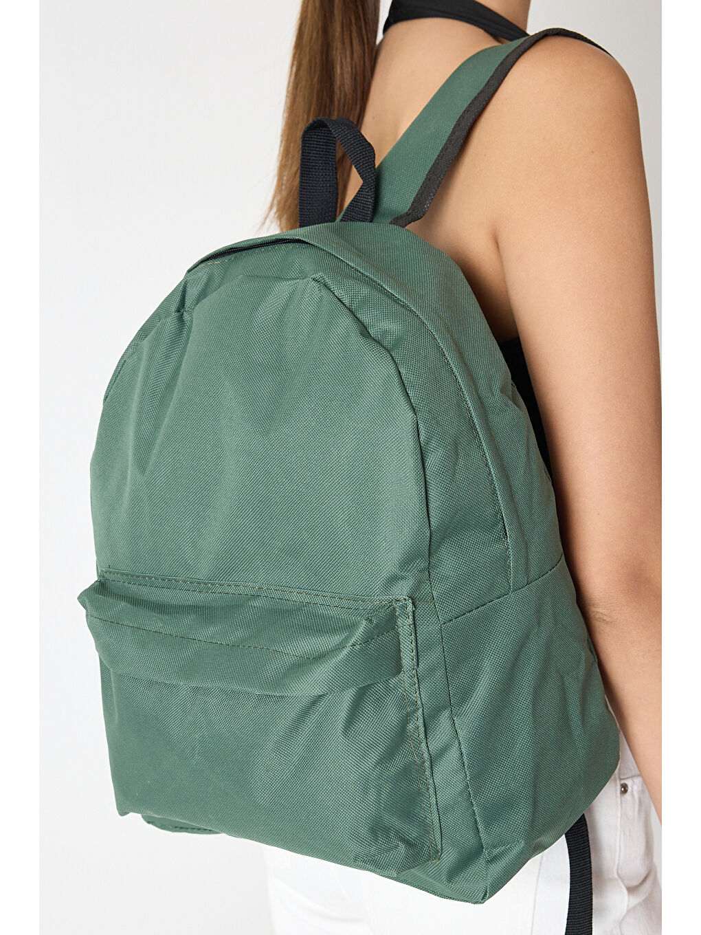 Unisex Haki Önü Fermuarlı İki Bölmeli Sırt Çantası-4