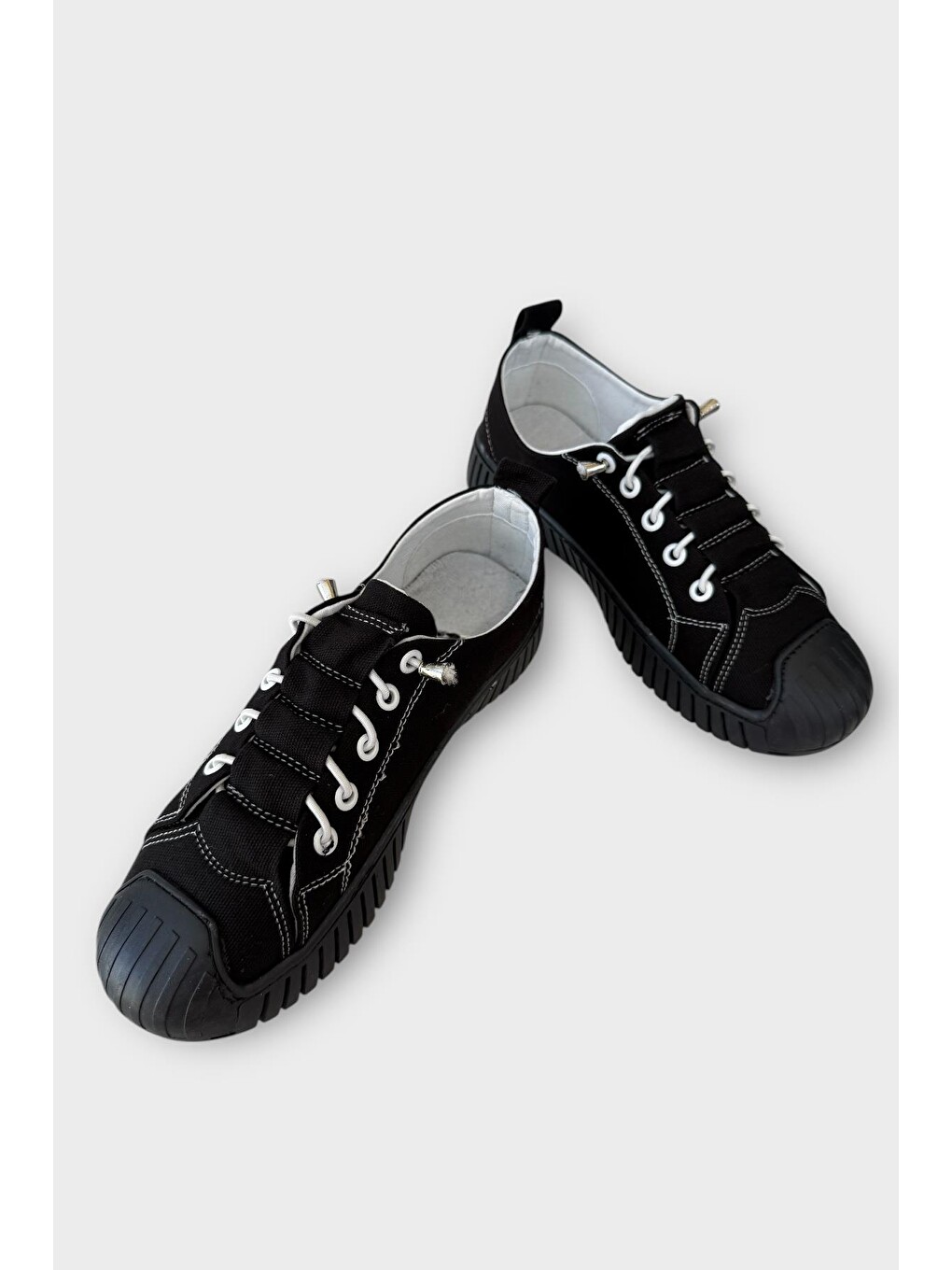 Siyah Unisex Kolay Giyilebilir Lastik Bağcıklı Spor Keten Sneaker Ayakkabı Sİyah-2