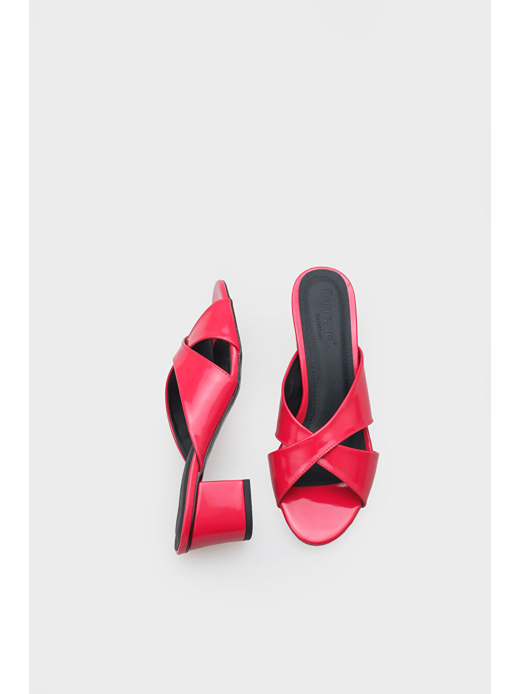 Kırmızı Taya Orta Topuklu Çapraz Bantlı Kadın Terlik-5