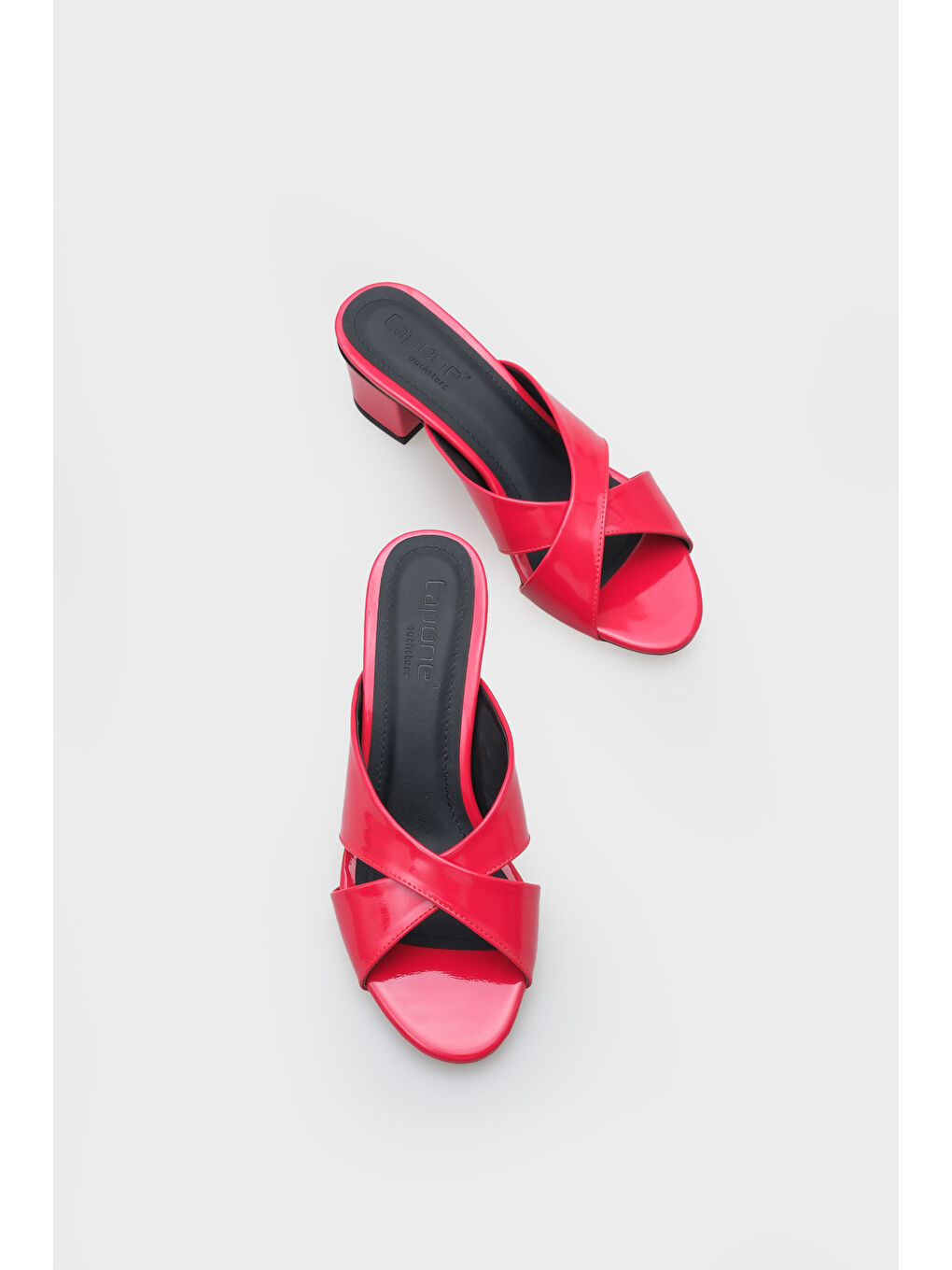 Kırmızı Taya Orta Topuklu Çapraz Bantlı Kadın Terlik-6