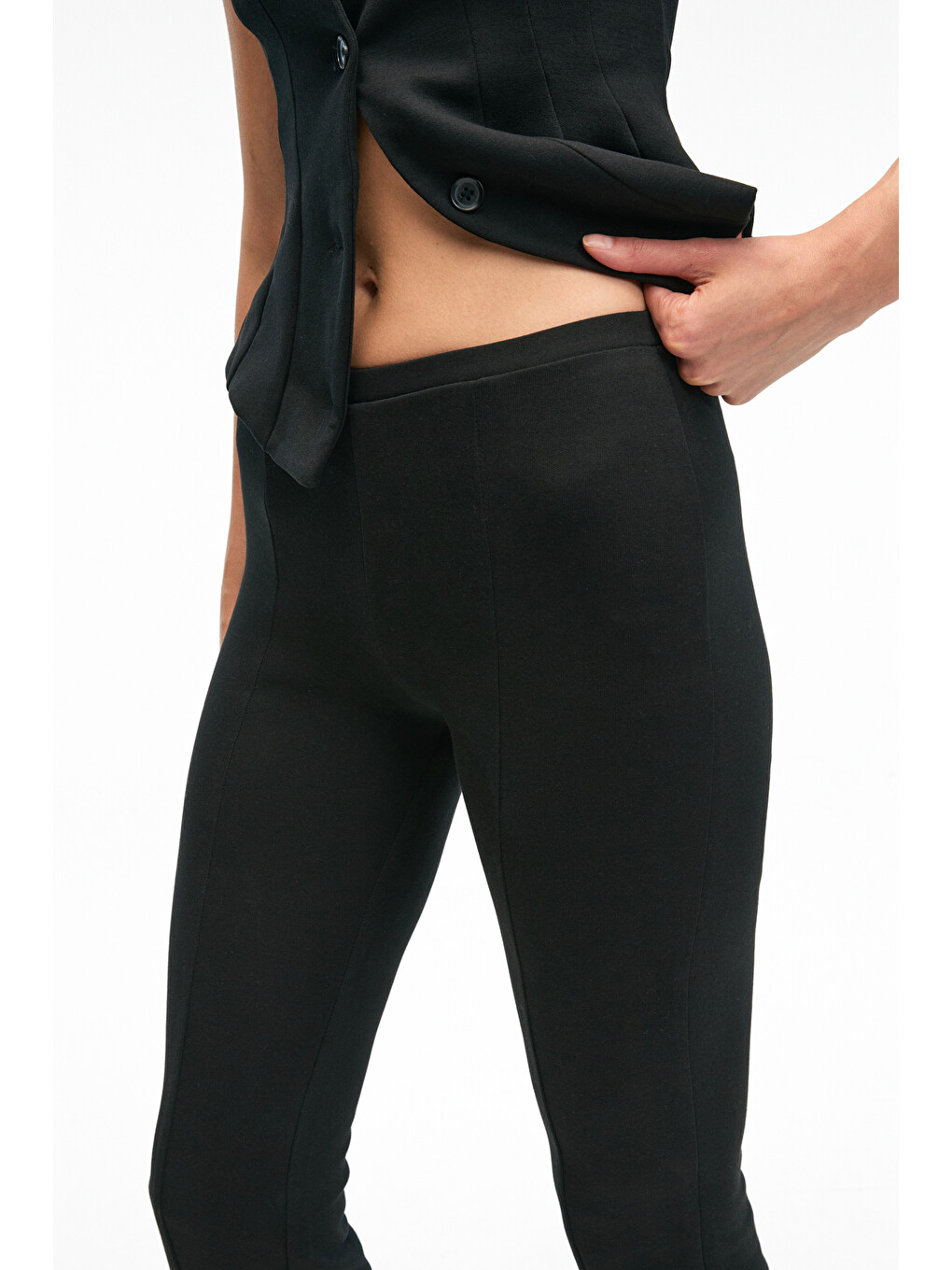 Kalyysıa Kadın Yüksek Bel Geniş Paçalı Slim Fit Siyah Pantolon-2