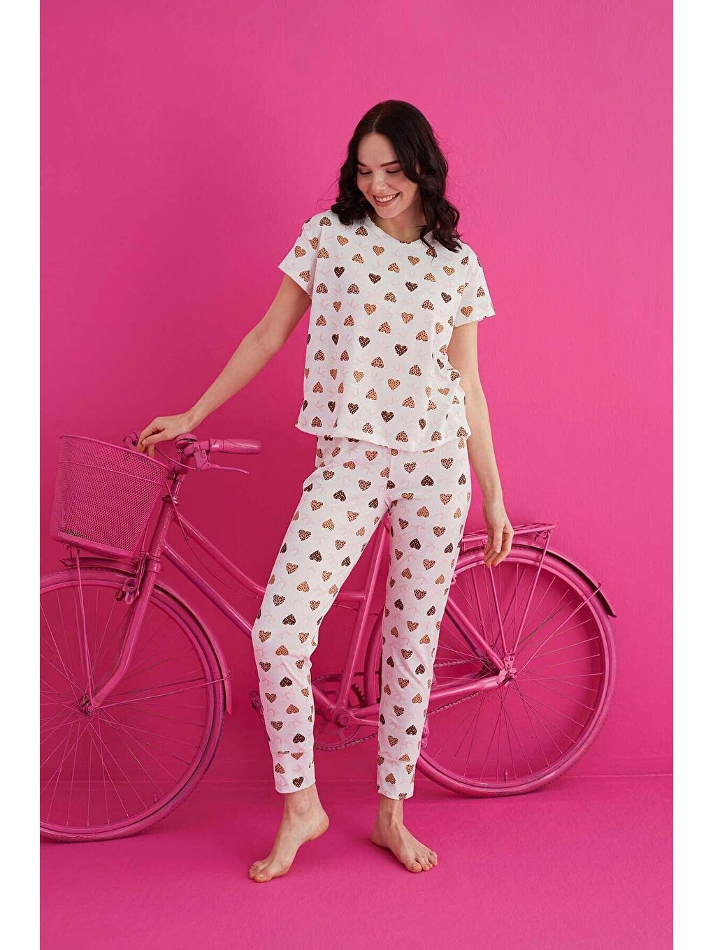 Ekru Pamuklu Pijama Takım 4130-1-1