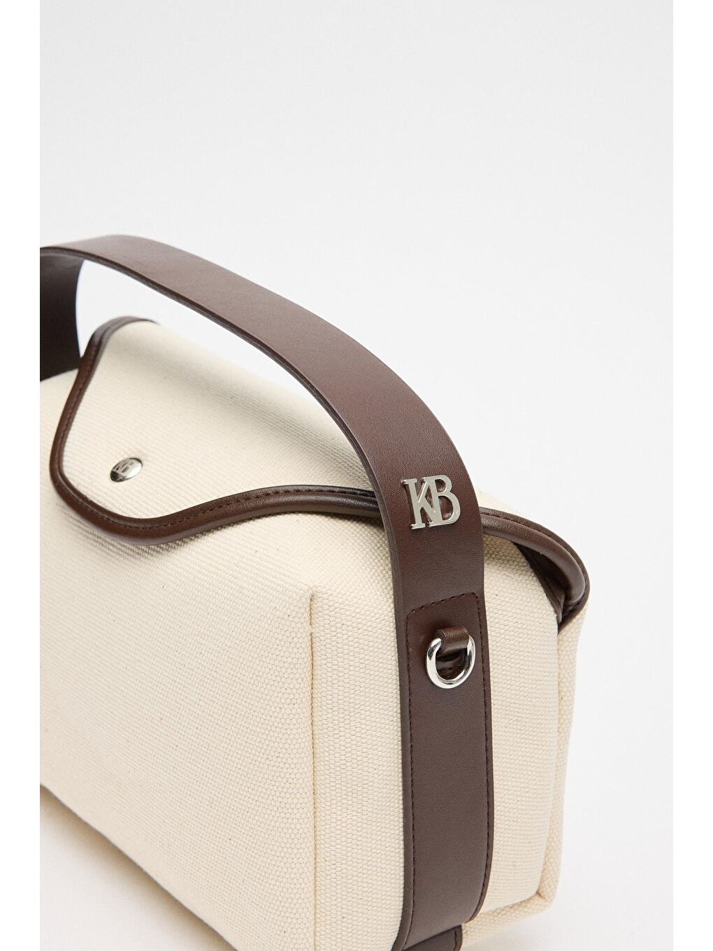 Kahverengi Kanvas Deri Detaylı Kapaklı Çanta Acı Kahve-4