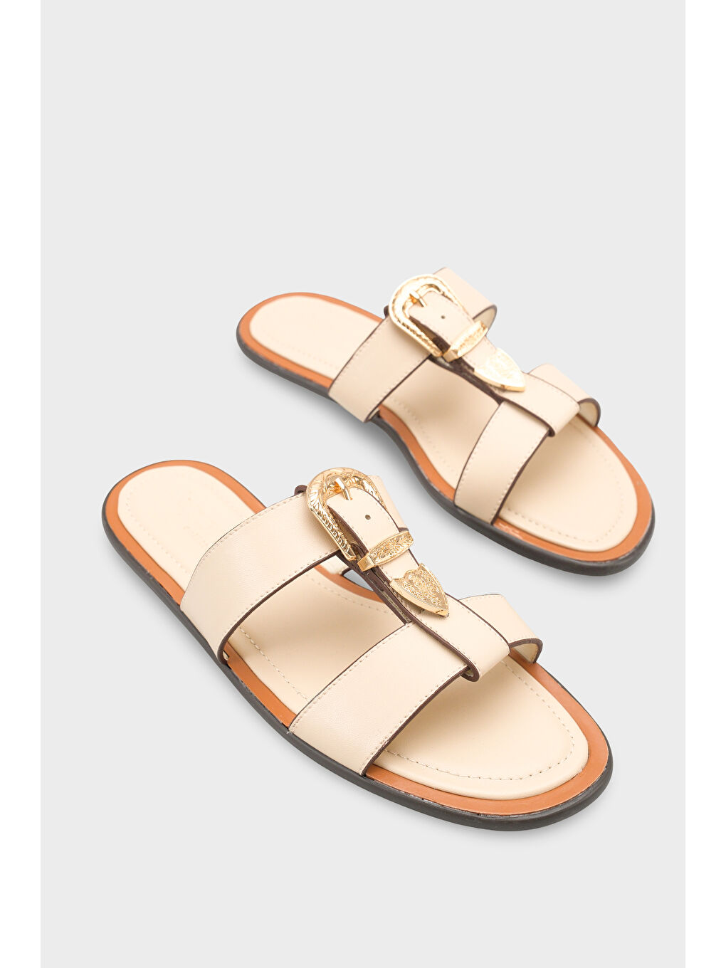 Bej Lanni Tokalı Düz Topuklu Kadın Terlik-1