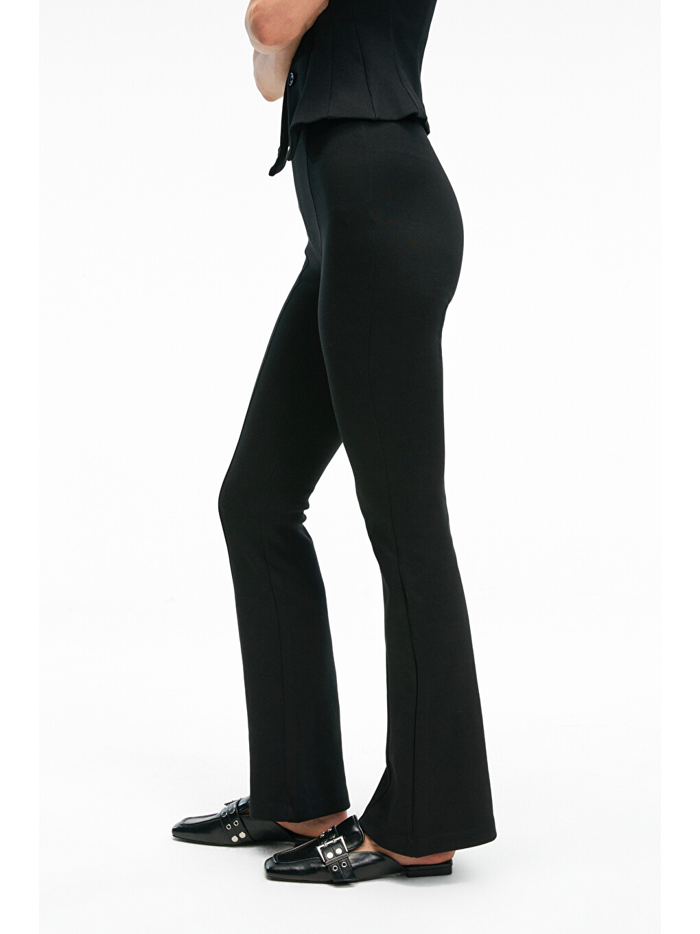 Kalyysıa Kadın Yüksek Bel Geniş Paçalı Slim Fit Siyah Pantolon-3