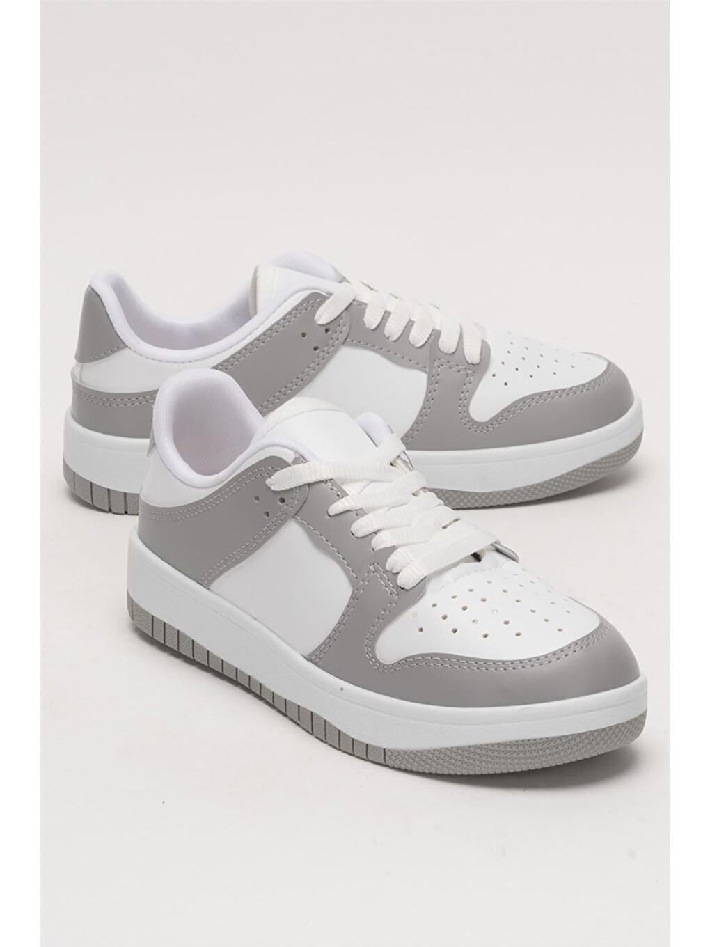 Unisex Bağcıklı Spor Sneaker Ayakkabı Beyaz - Grİ-1