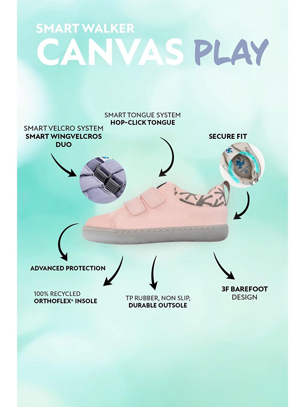 Smart Walker Canvas Play Toz Pembe Barefoot Çocuk Ayakkabı-1