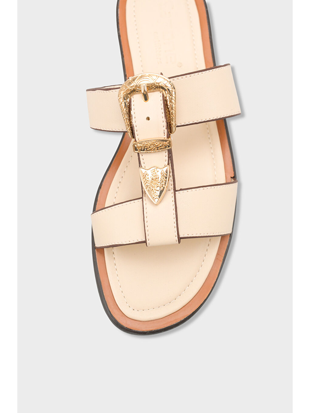 Bej Lanni Tokalı Düz Topuklu Kadın Terlik-2