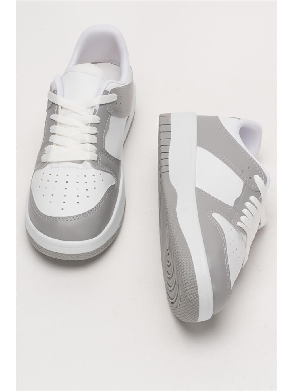 Unisex Bağcıklı Spor Sneaker Ayakkabı Beyaz - Grİ-6