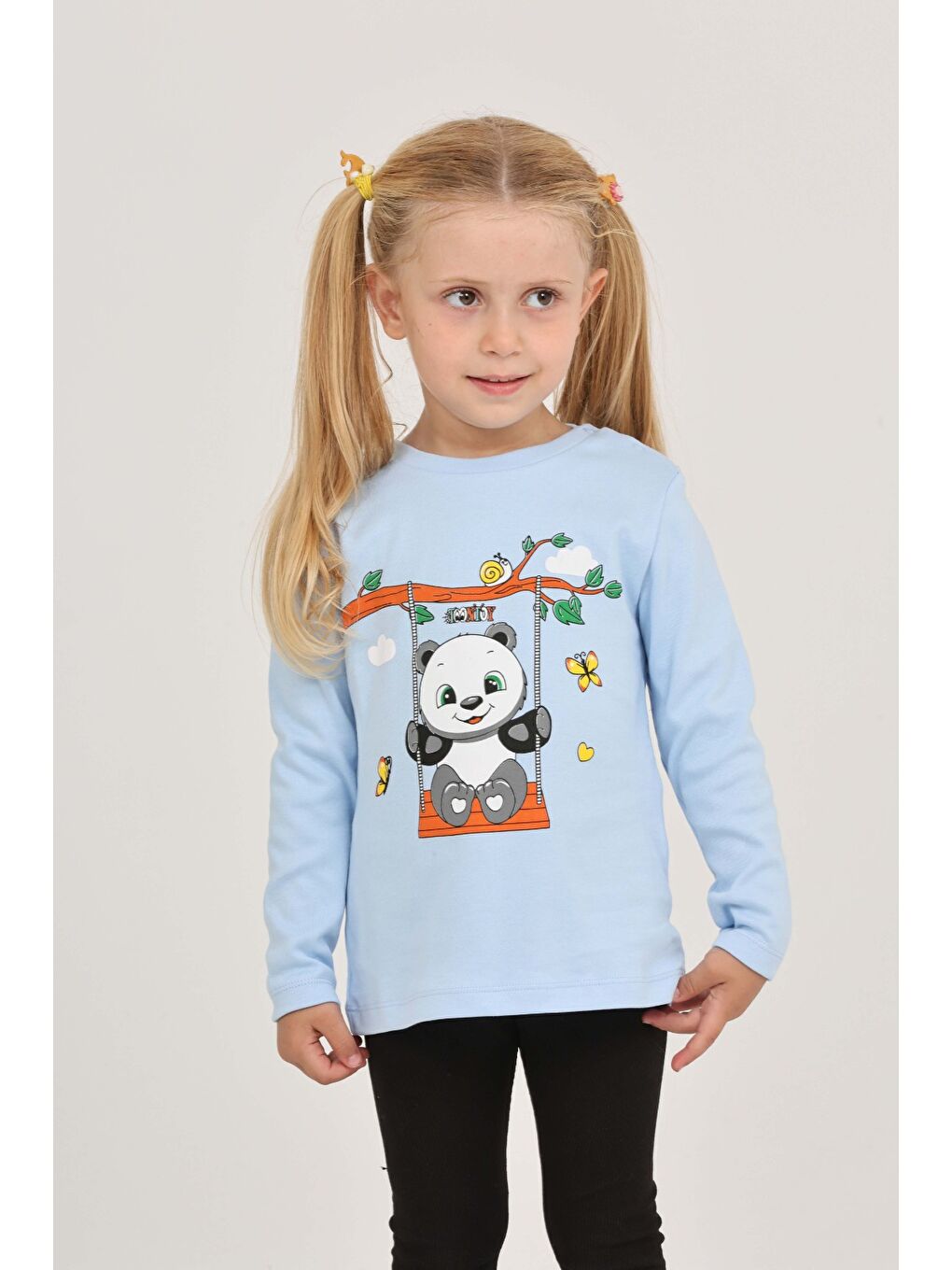 Mavi Kız Çocuk Sallanan Panda Baskılı Sweatshirt-1