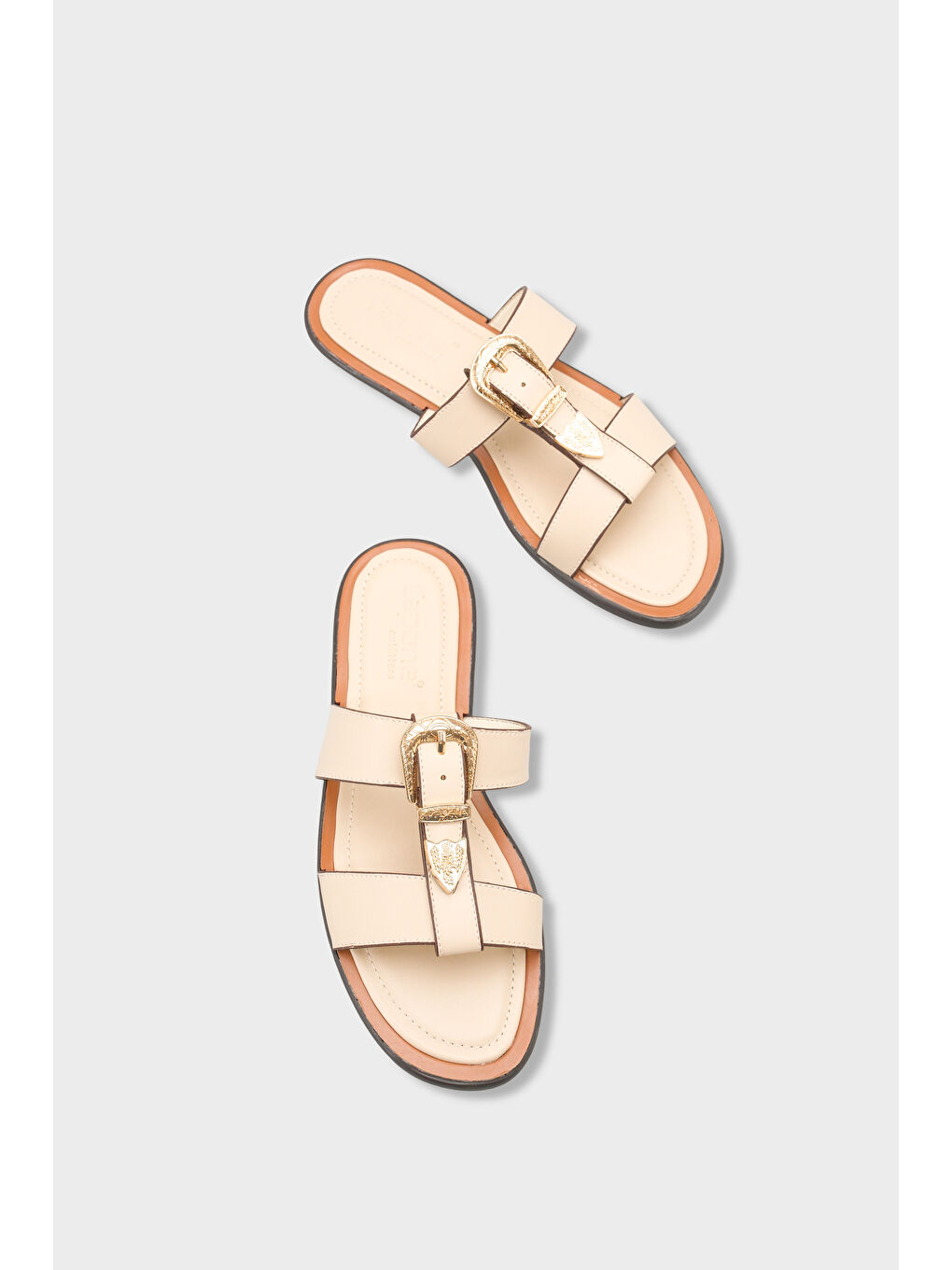 Bej Lanni Tokalı Düz Topuklu Kadın Terlik-5