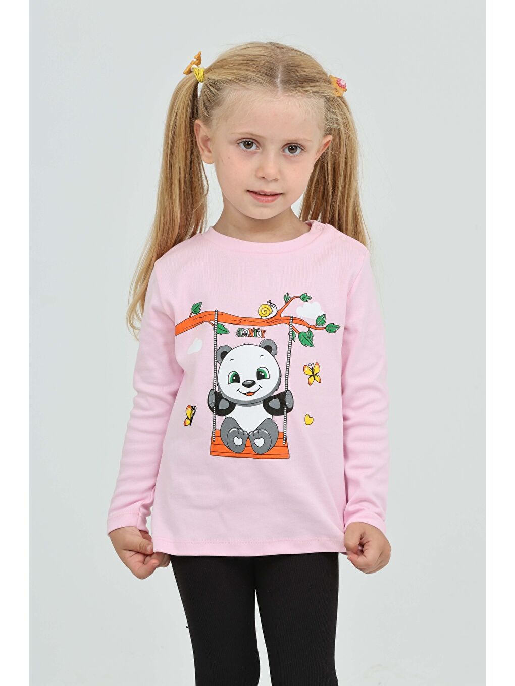 Pembe Kız Çocuk Sallanan Panda Baskılı Sweatshirt-2