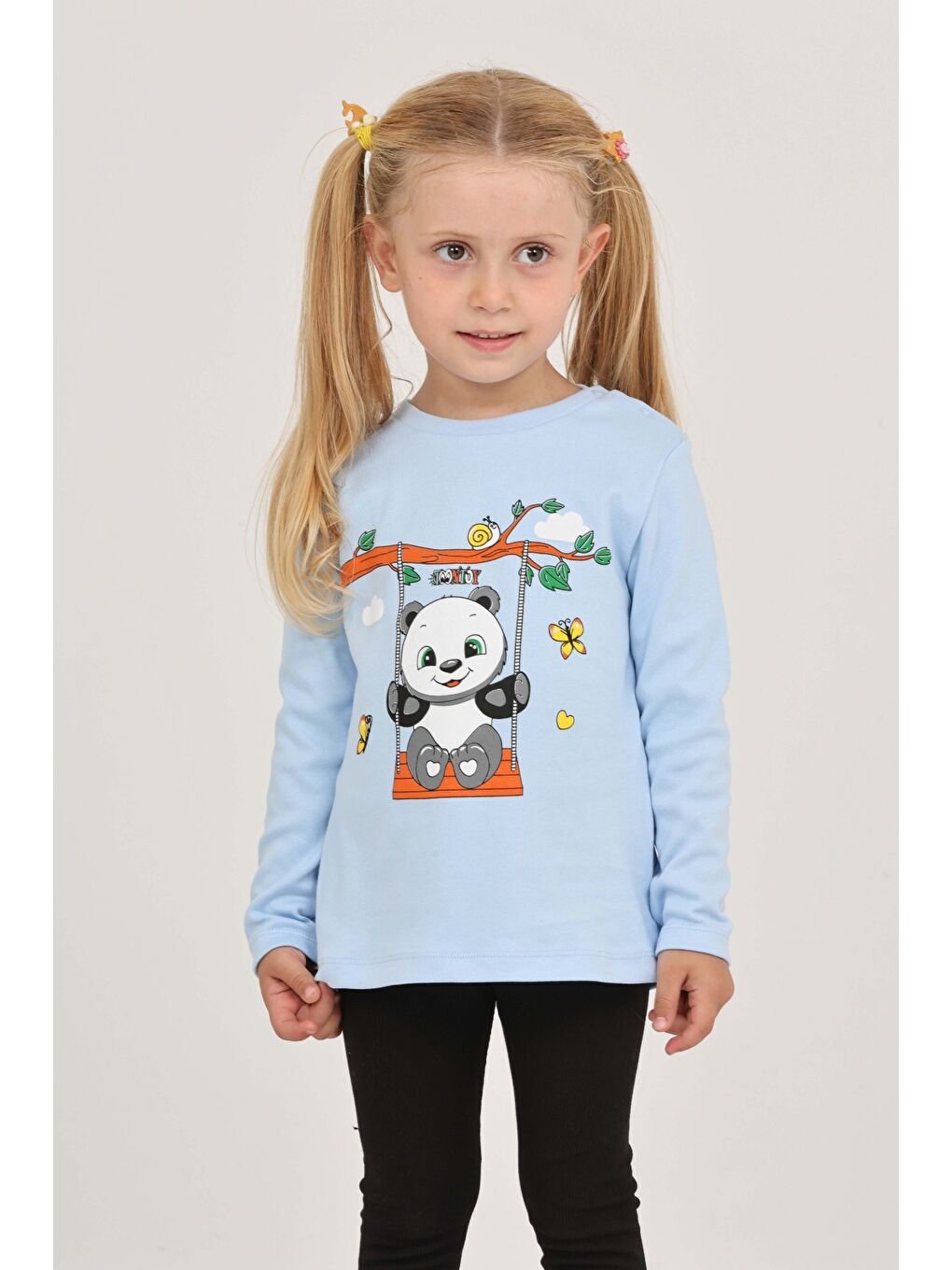 Mavi Kız Çocuk Sallanan Panda Baskılı Sweatshirt-2