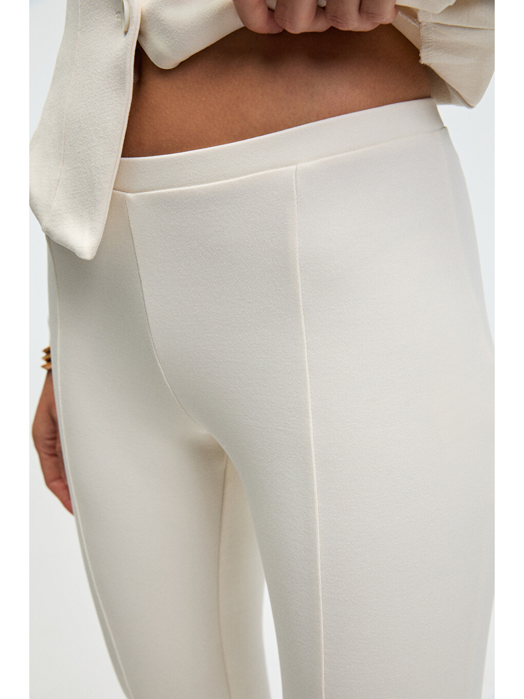 Kalyysıa Kadın Yüksek Bel Geniş Paçalı Slim Fit Ekru Pantolon-4