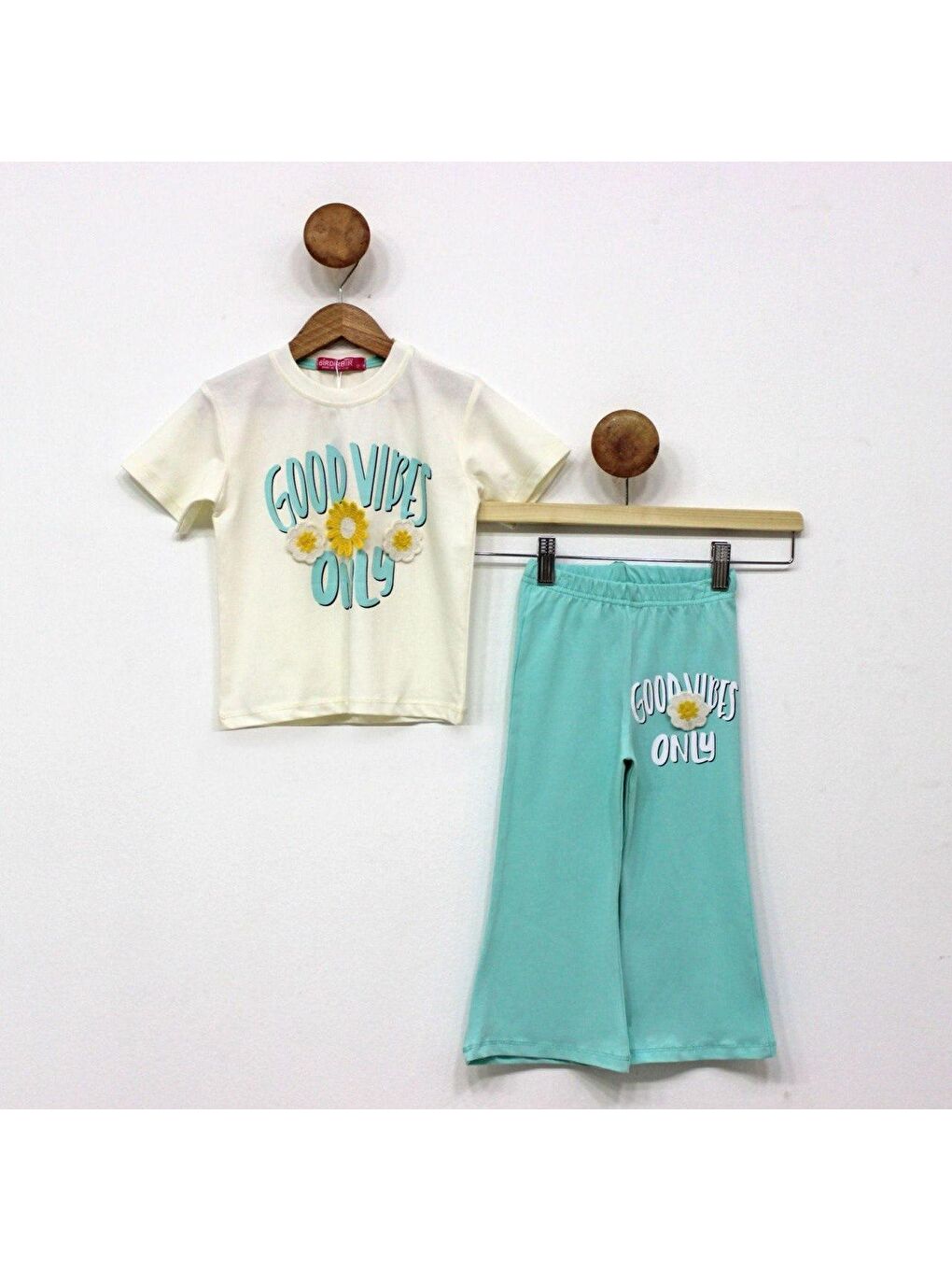 Yeşil Kız Çocuk Uzun İspanyol Pantolon Kısa Kol Badi Takım M00712-6