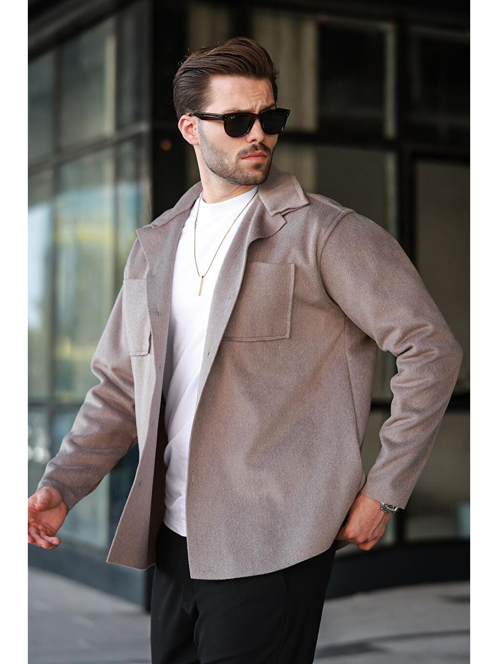 Kahverengi Camel Cepli Basic Erkek Polar Gömlek E6764-1