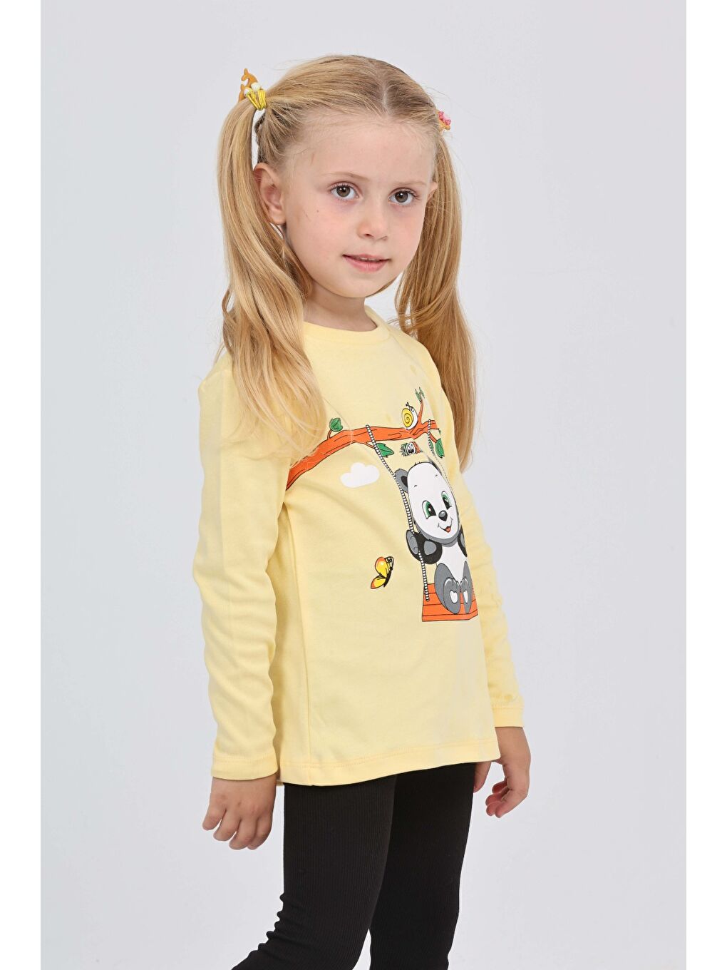 Sarı Kız Çocuk Sallanan Panda Baskılı Sweatshirt-2