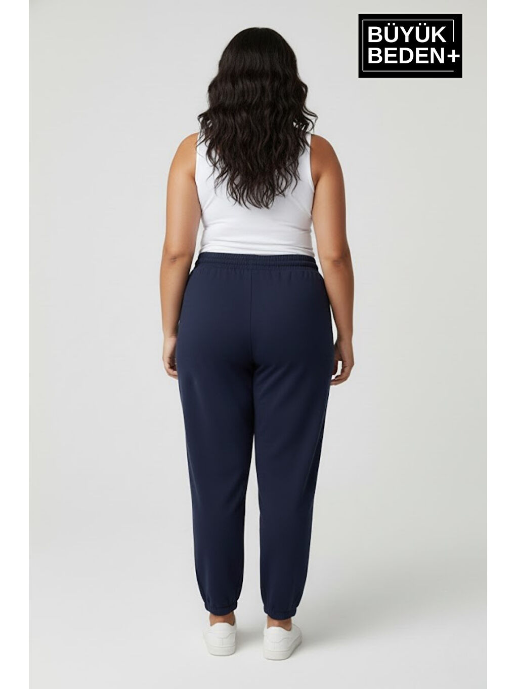 Lacivert Kadın Büyük Beden New York Paça Lastikli Rahat Kesim Jogger İnce Eşofman Altı SPR26BEAK951-5-2