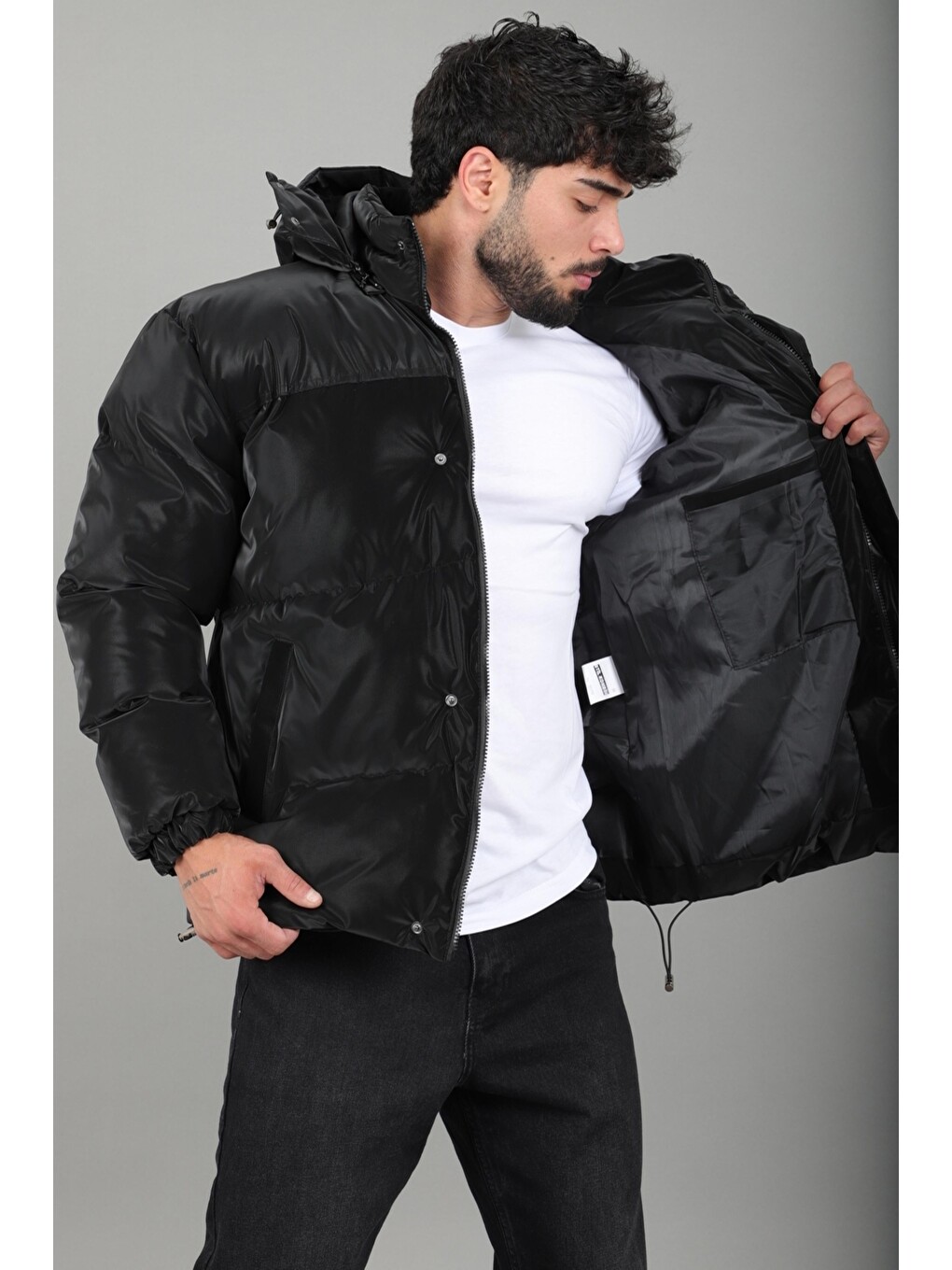 Siyah Oversize Nova Karbon Şişme Mont Kaban Pldp 3029_50512-2