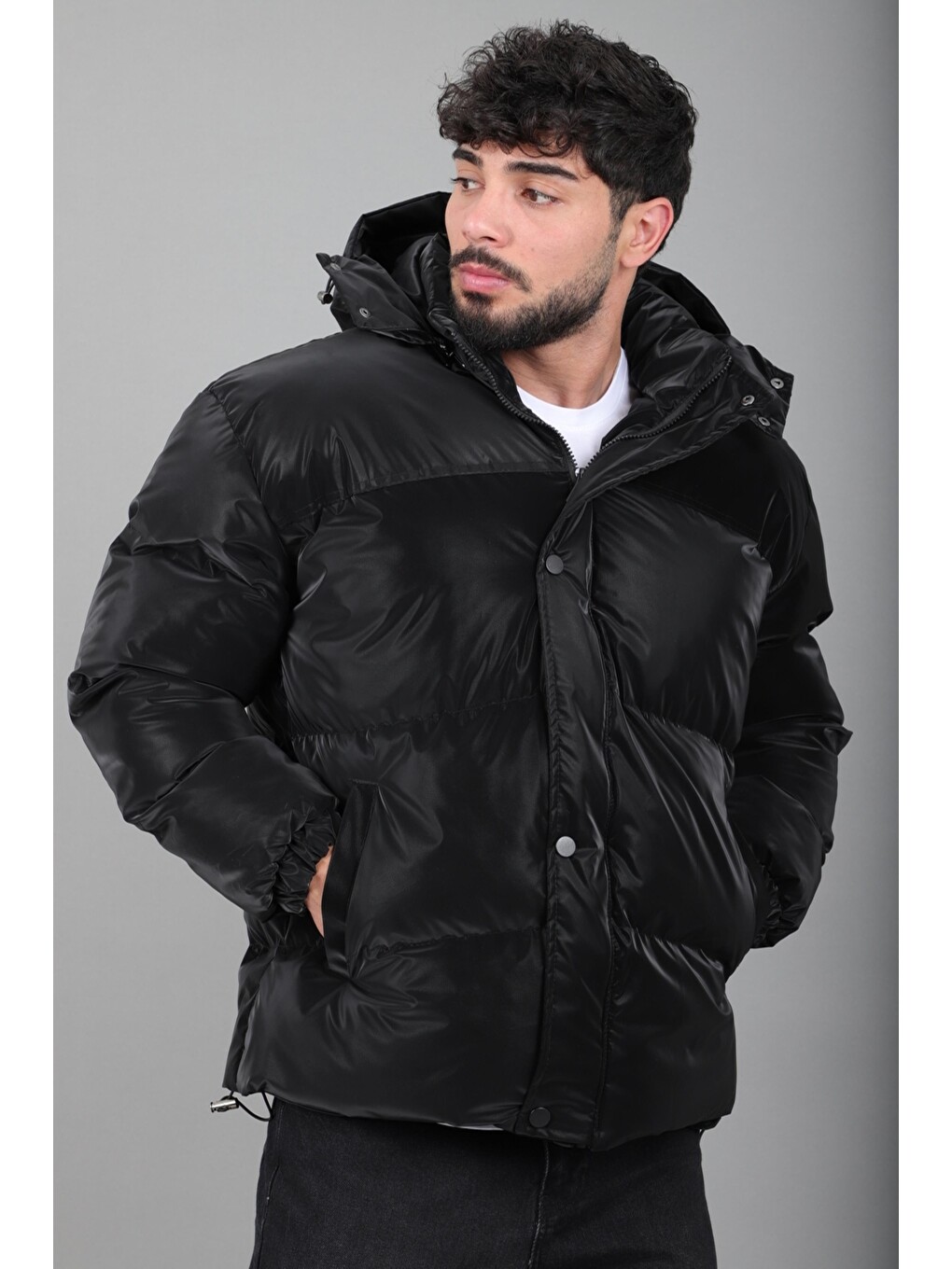Siyah Oversize Nova Karbon Şişme Mont Kaban Pldp 3029_50512-3