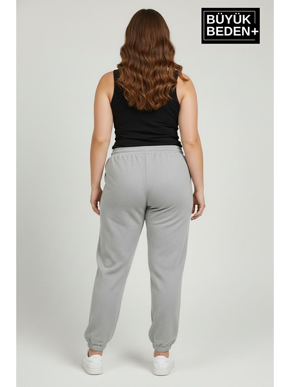 Gri Kadın Büyük Beden New York Paça Lastikli Rahat Kesim Jogger İnce Eşofman Altı SPR26BEAK951-5-2