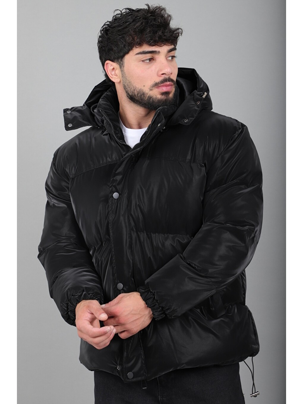 Siyah Oversize Nova Karbon Şişme Mont Kaban Pldp 3029_50512-4