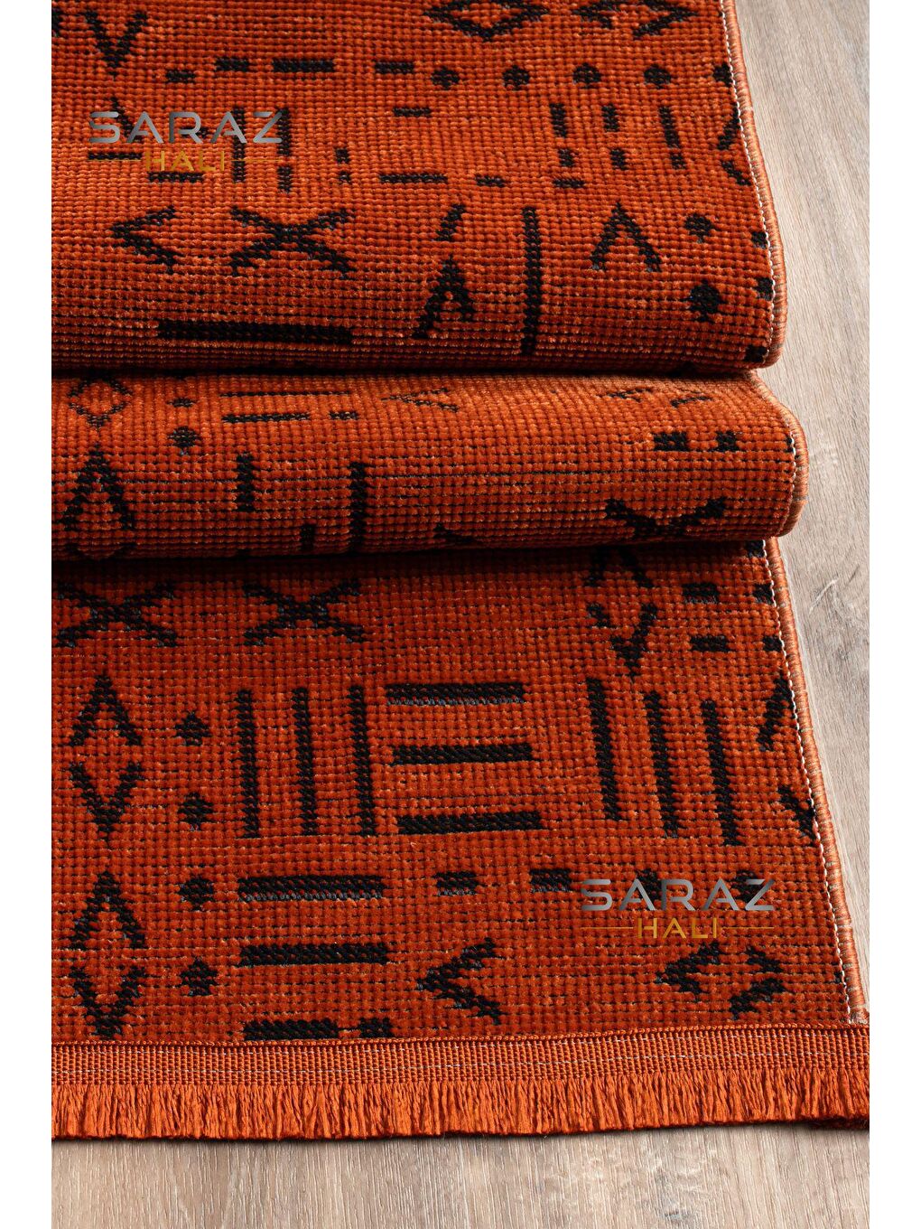 Kahverengi İskandinav Saçaklı Kaymaz Kilim Kiremit 120x180-2