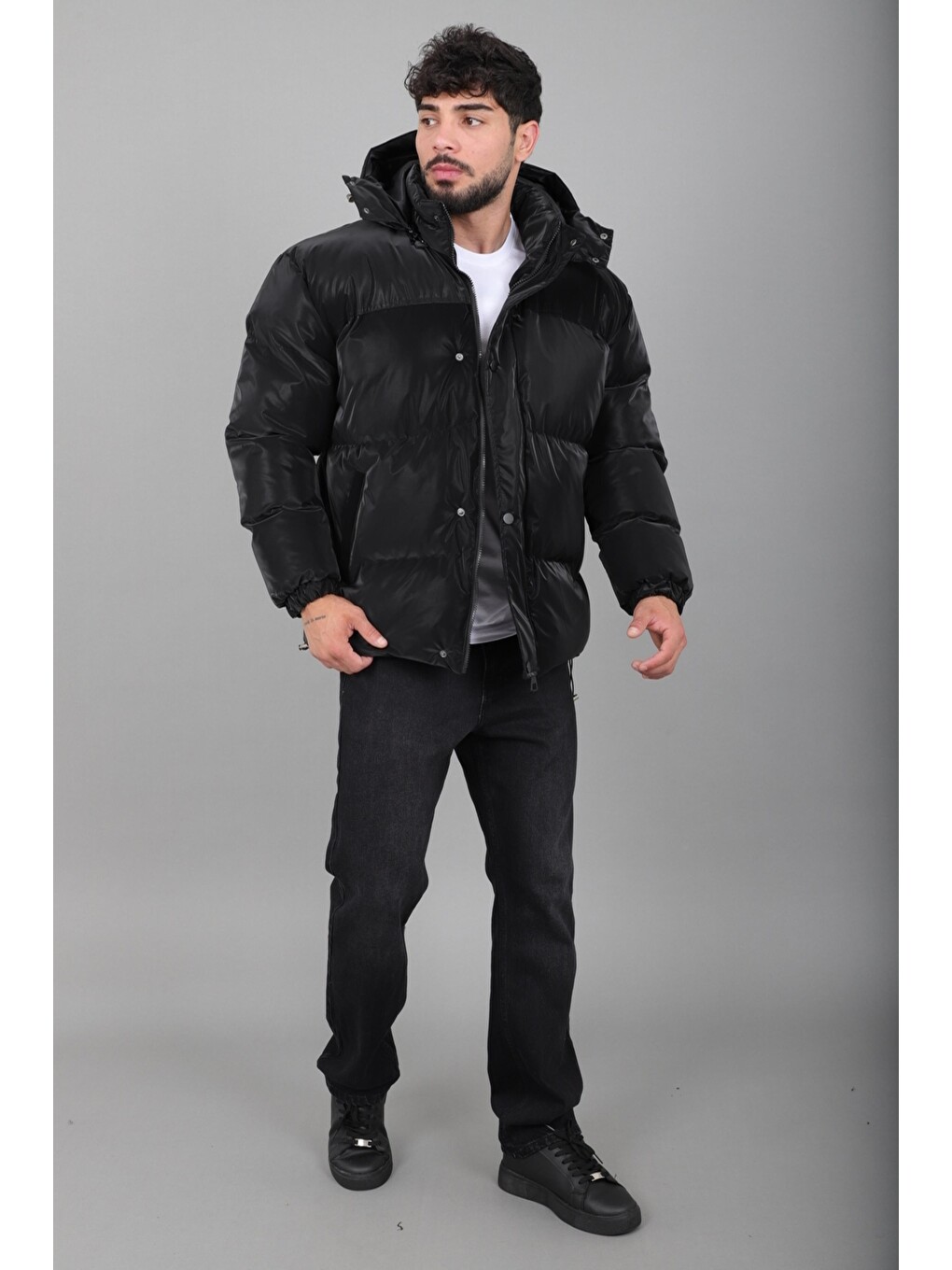Siyah Oversize Nova Karbon Şişme Mont Kaban Pldp 3029_50512-5