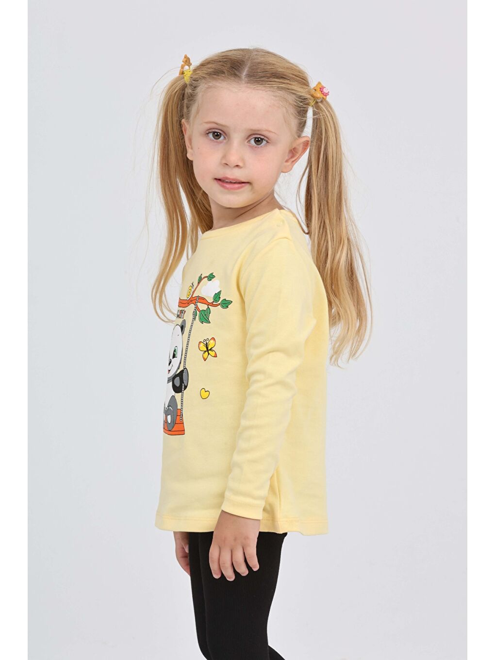Sarı Kız Çocuk Sallanan Panda Baskılı Sweatshirt-5