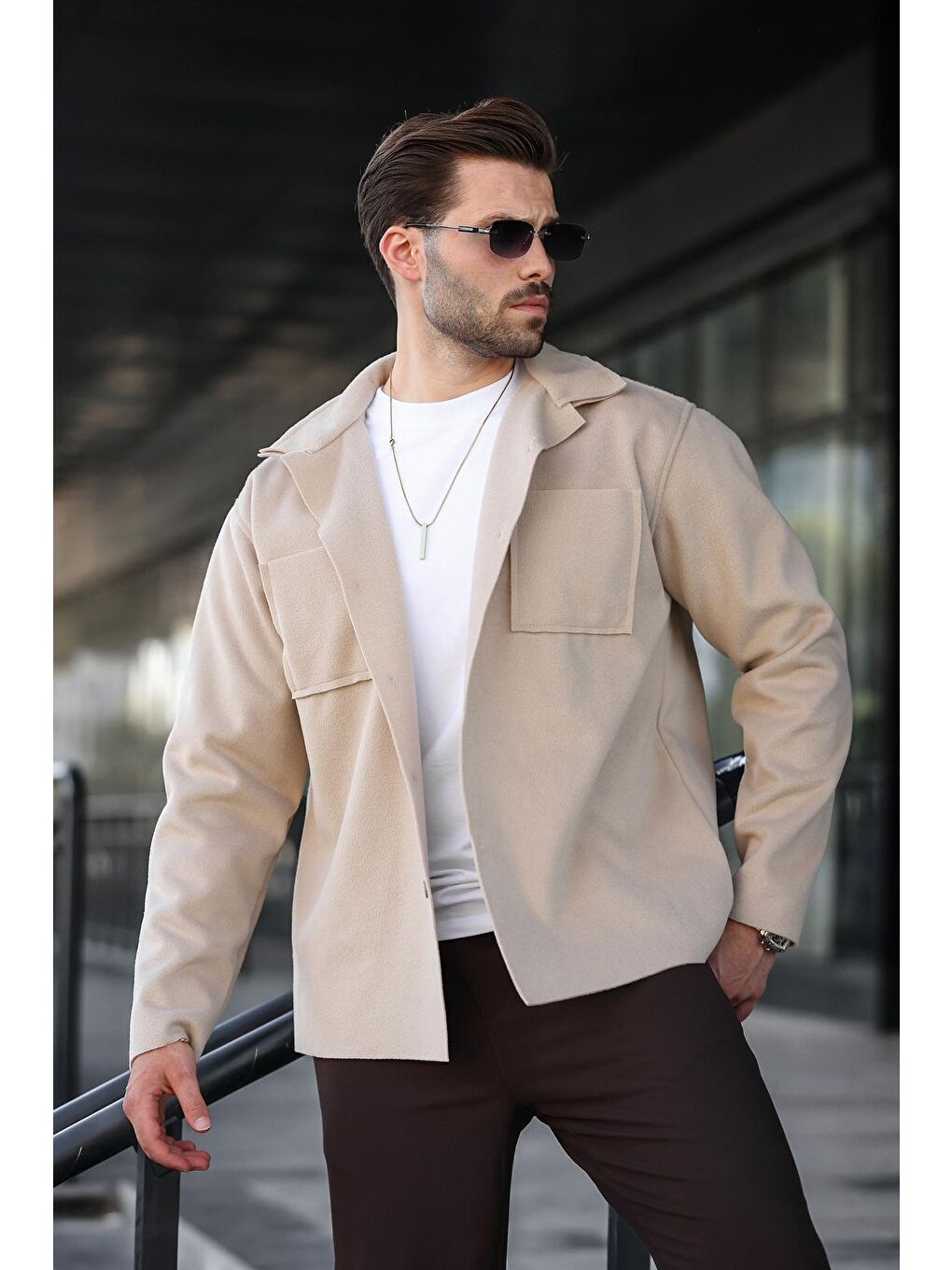 Bej Cepli Basic Erkek Polar Gömlek E6764-1