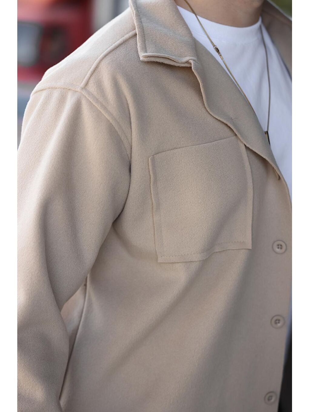 Bej Cepli Basic Erkek Polar Gömlek E6764-2