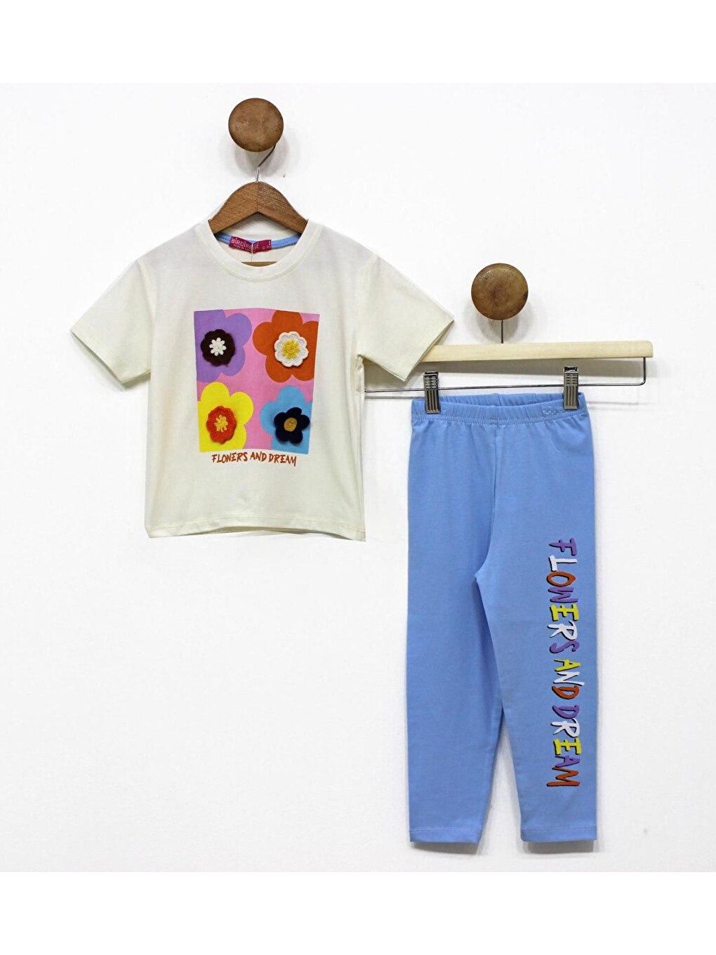 Mavi Kız Çocuk 3D Çiçek Motifli Yazlık Taytlı Badi Takım M00713-6