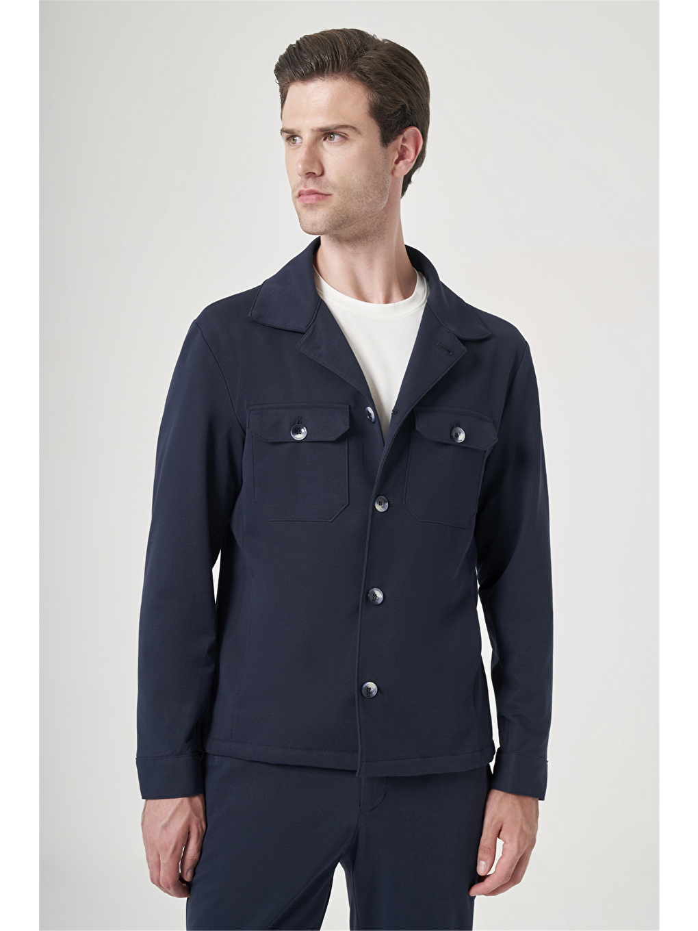 Lacivert Berberi Yaka Örme Beli Lastikli 6 Drop Slim Fit Astarsız Esnek Takım Elbise 1001260177-1