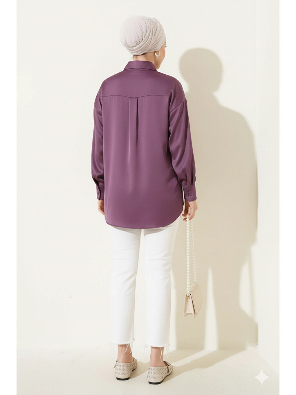 Kadın Lila Saten Yüzeyli Tesettür Gömlek HZL25W-BD139641-2