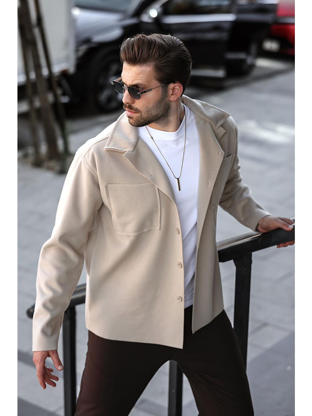 Bej Cepli Basic Erkek Polar Gömlek E6764-3