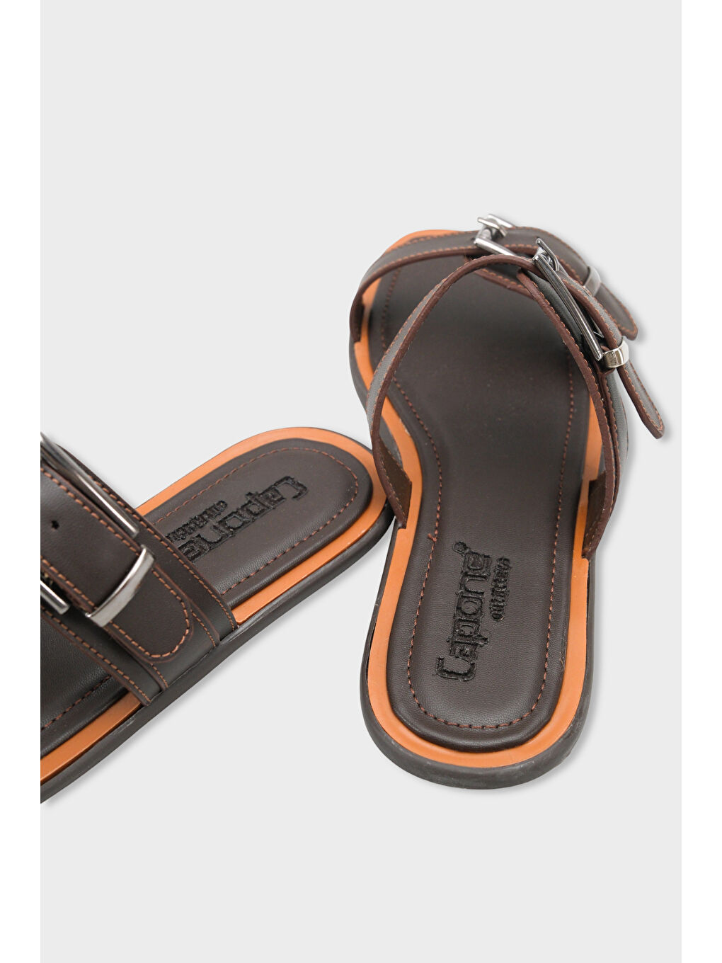 Kahverengi Madalyn Çift Tokalı Düz Topuklu Kadın Terlik Kadın Terlik-5