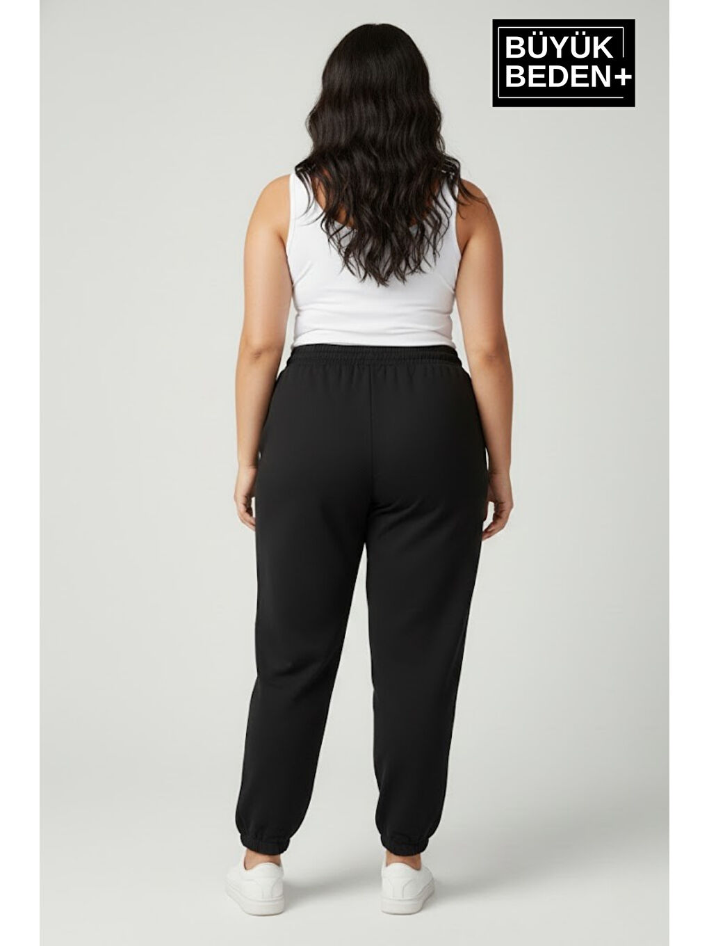 Siyah Kadın Büyük Beden New York Paça Lastikli Rahat Kesim Jogger İnce Eşofman Altı SPR26BEAK951-5-2