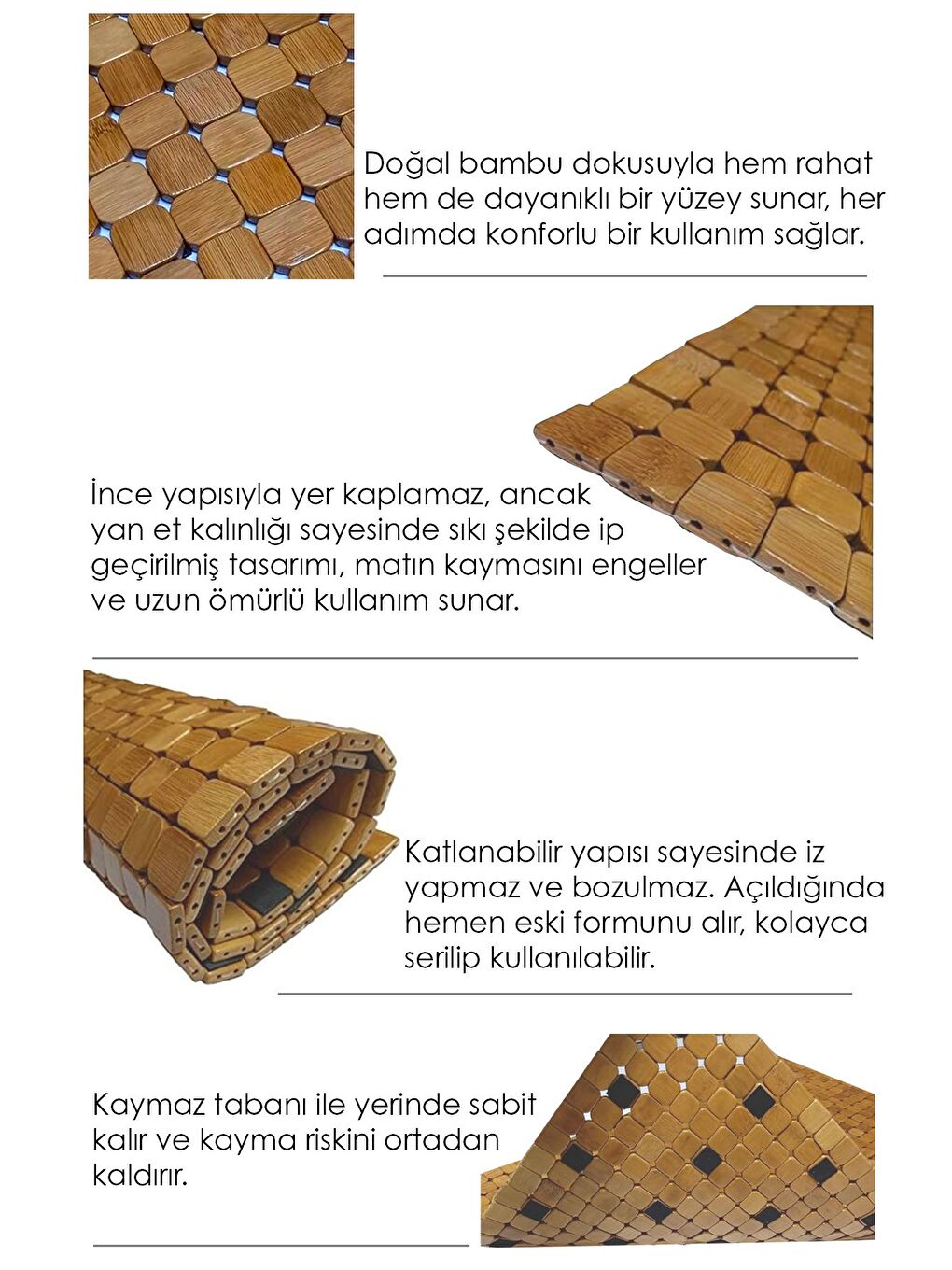 Bej Bambu Kaymaz Banyo Paspası Çok Amaçlı Kaydırmaz Taban Banyo Matı Kapı Önü Paspası Duş Kaydırmazı-2