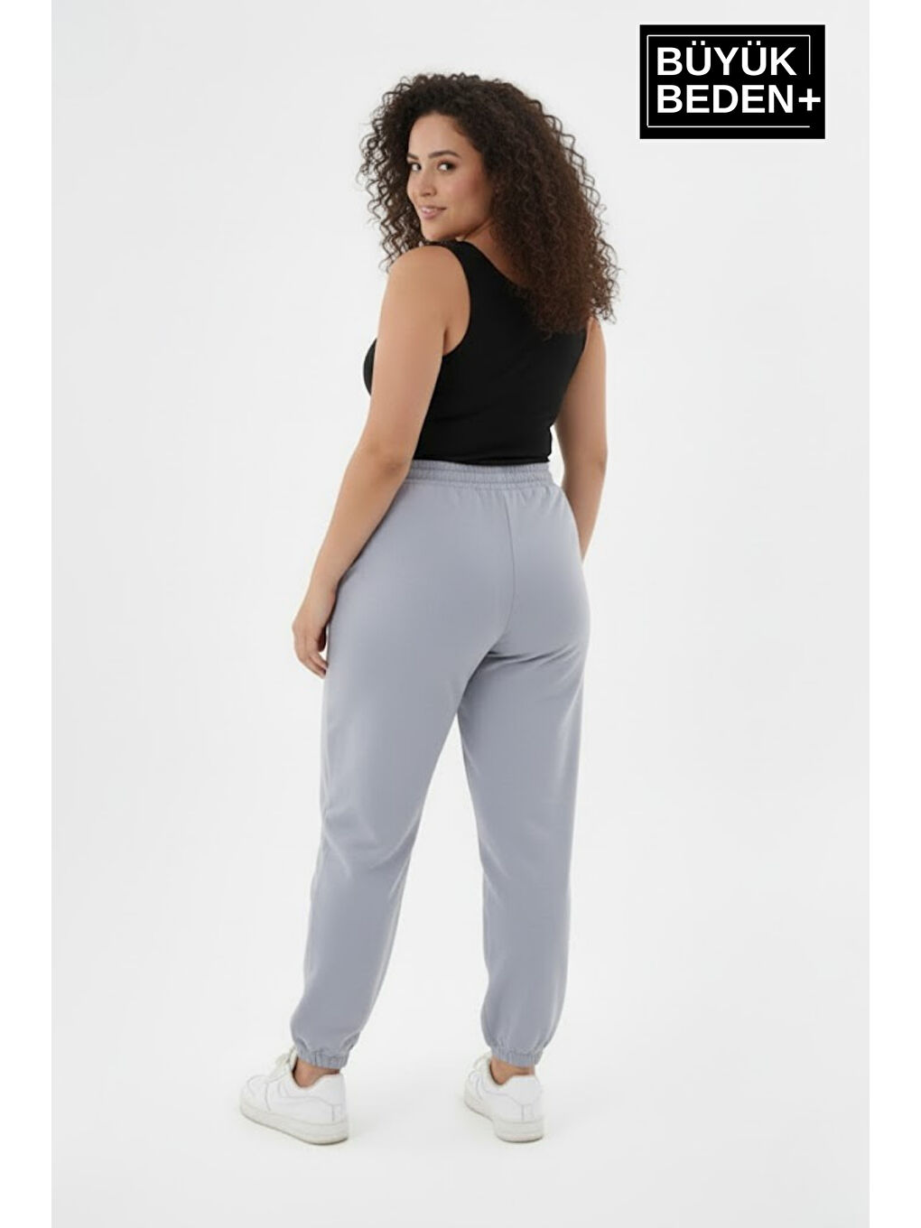 Gri Kadın Büyük Beden New York Paça Lastikli Rahat Kesim Jogger İnce Eşofman Altı SPR26BEAK951-5-1