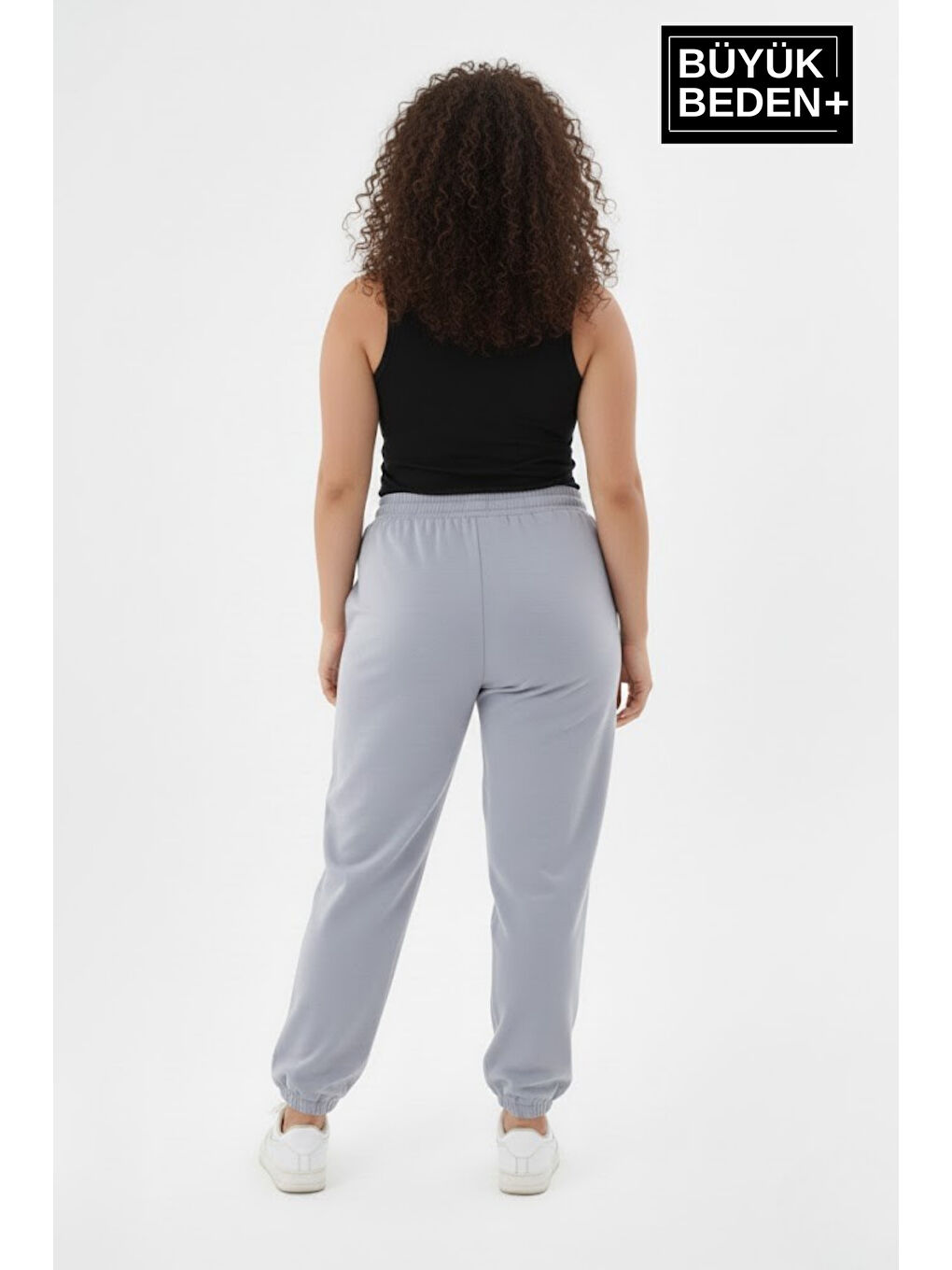 Gri Kadın Büyük Beden New York Paça Lastikli Rahat Kesim Jogger İnce Eşofman Altı SPR26BEAK951-5-2