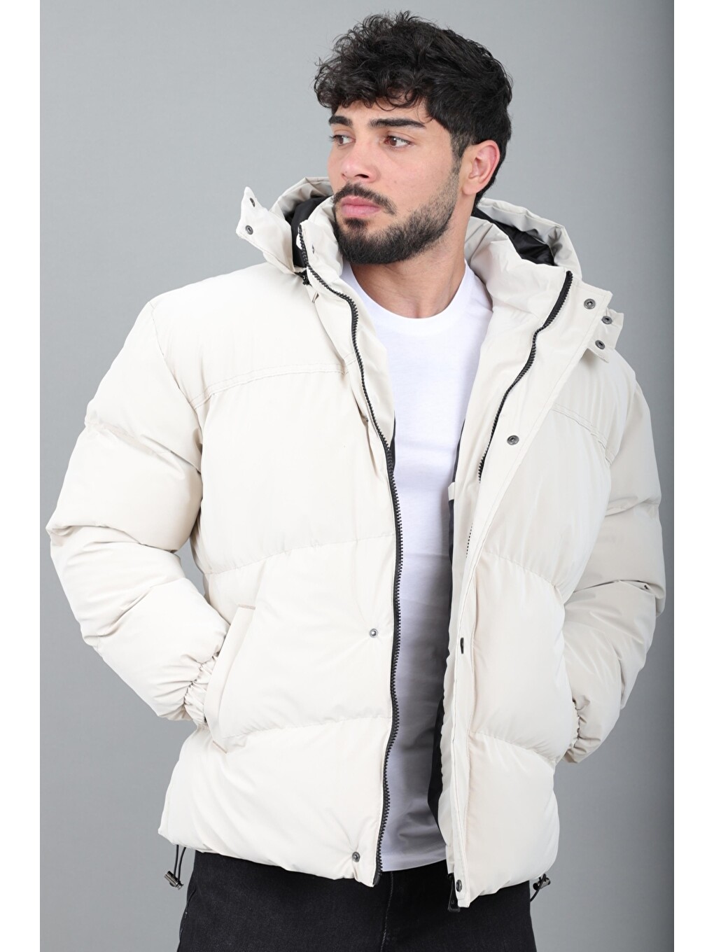 Ekru Oversize Nova Karbon Şişme Mont Kaban Pldp 3029_50512-1