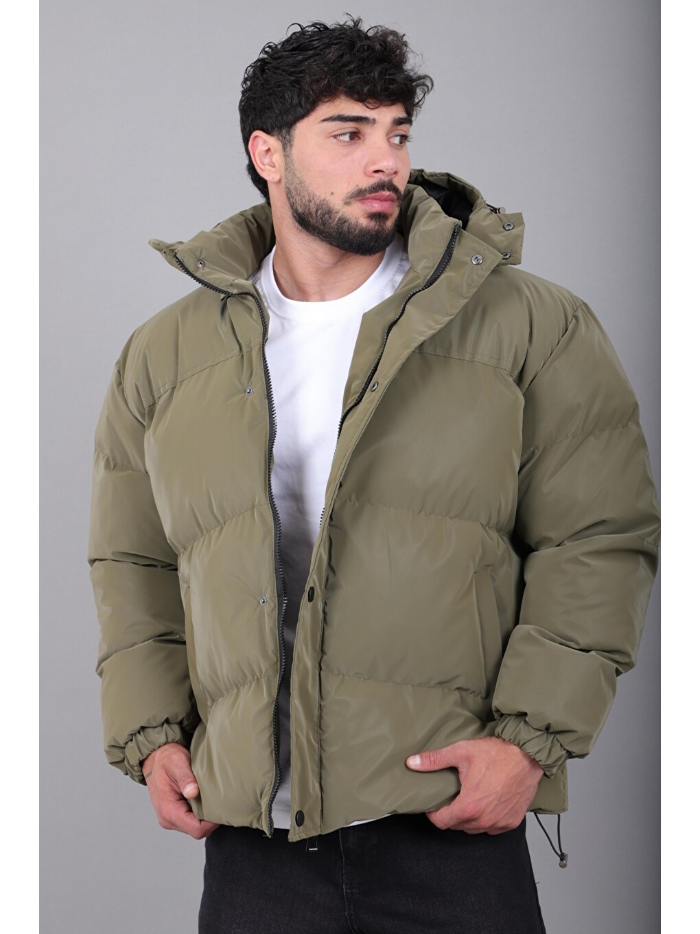 Haki Oversize Nova Karbon Şişme Mont Kaban Pldp 3029_50512-1
