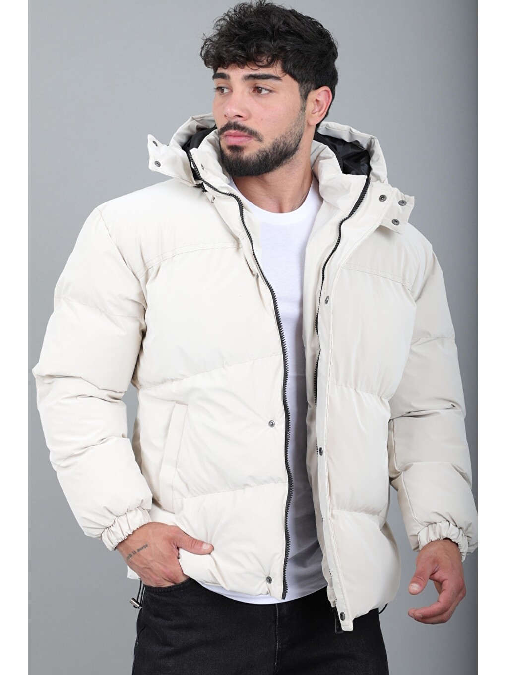 Ekru Oversize Nova Karbon Şişme Mont Kaban Pldp 3029_50512-4