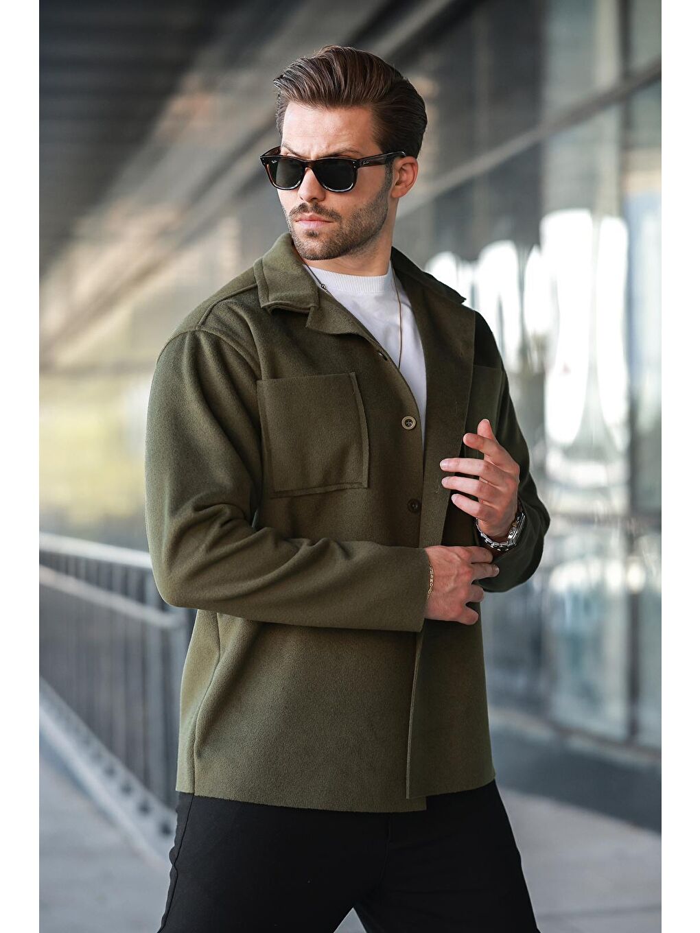 Haki Cepli Basic Erkek Polar Gömlek E6764-1