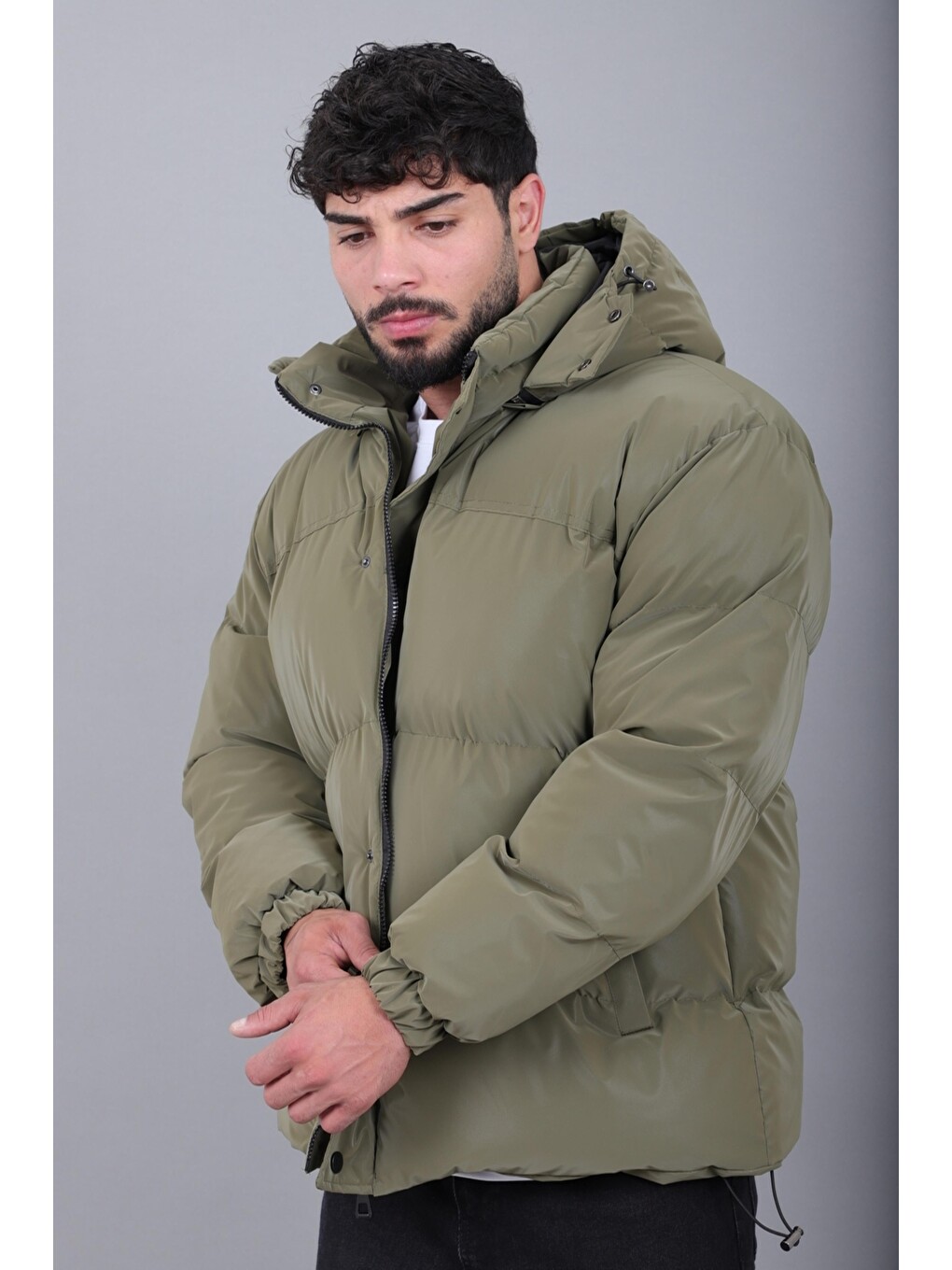 Haki Oversize Nova Karbon Şişme Mont Kaban Pldp 3029_50512-2