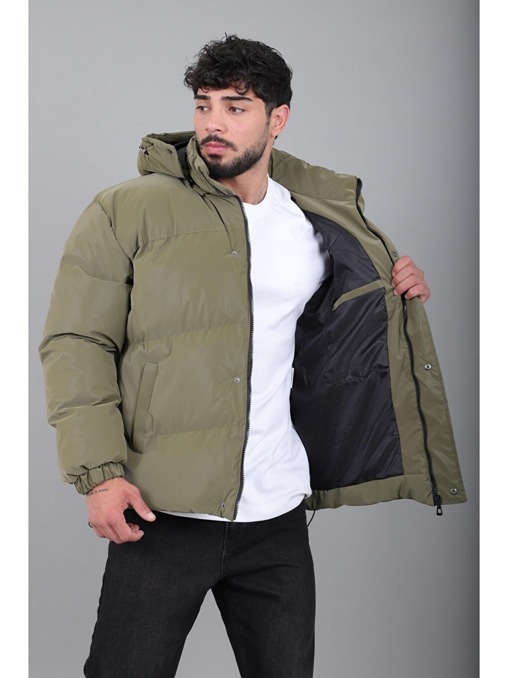 Haki Oversize Nova Karbon Şişme Mont Kaban Pldp 3029_50512-3