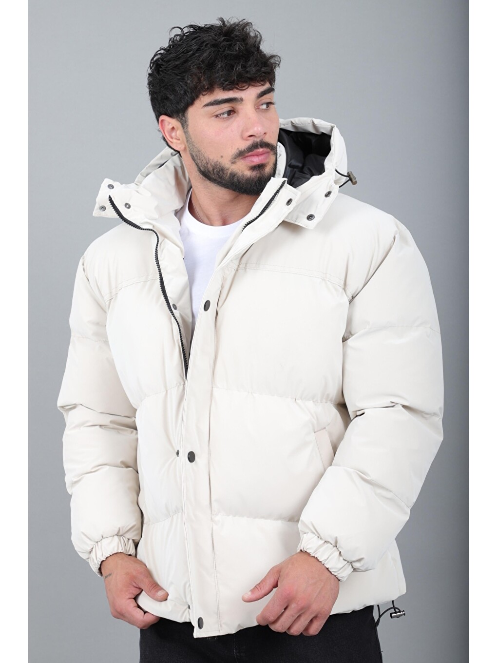 Ekru Oversize Nova Karbon Şişme Mont Kaban Pldp 3029_50512-5